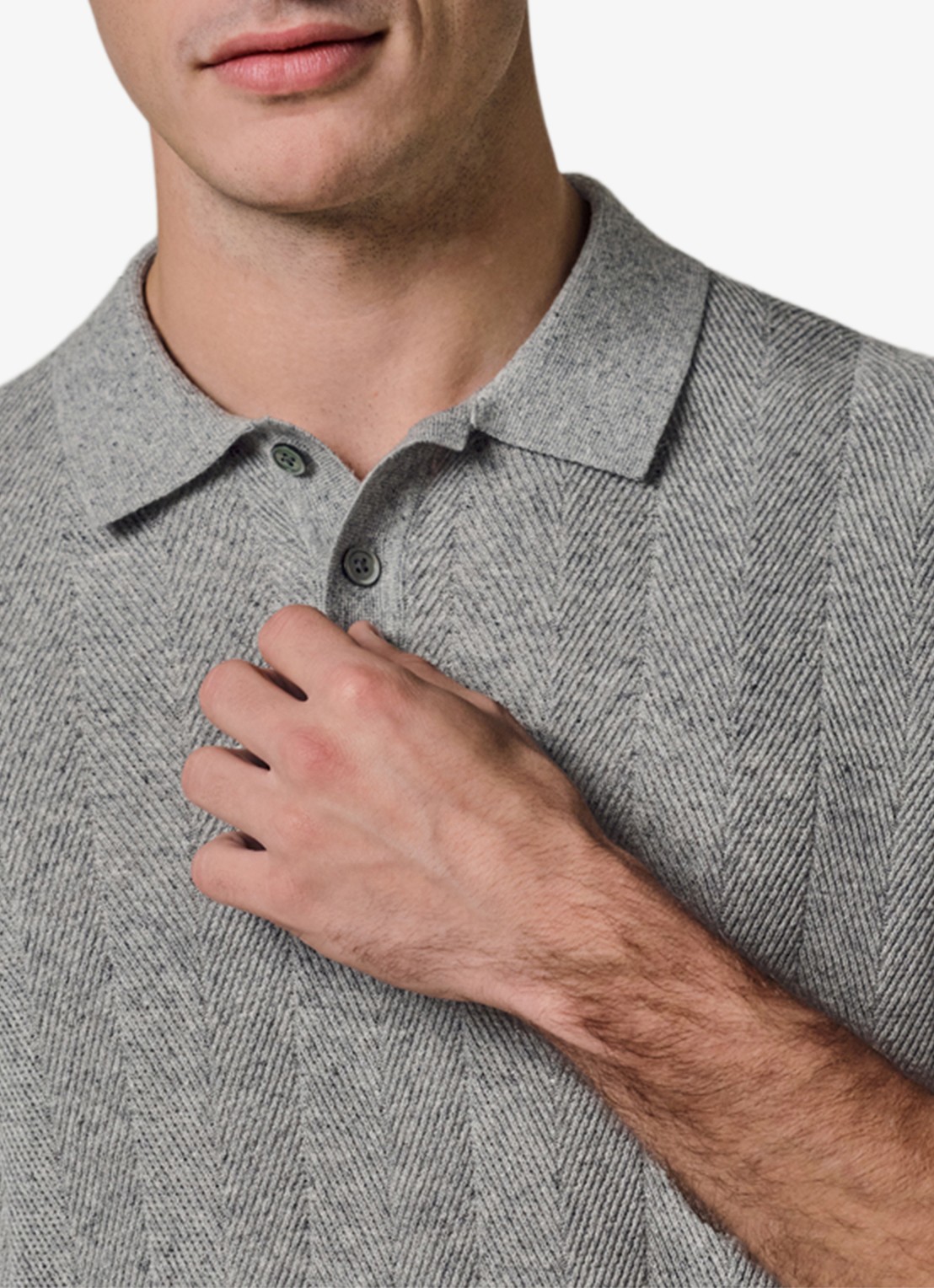 Profuomo Regular fit polo in linnenblend - detail 4 lichtgrijs
