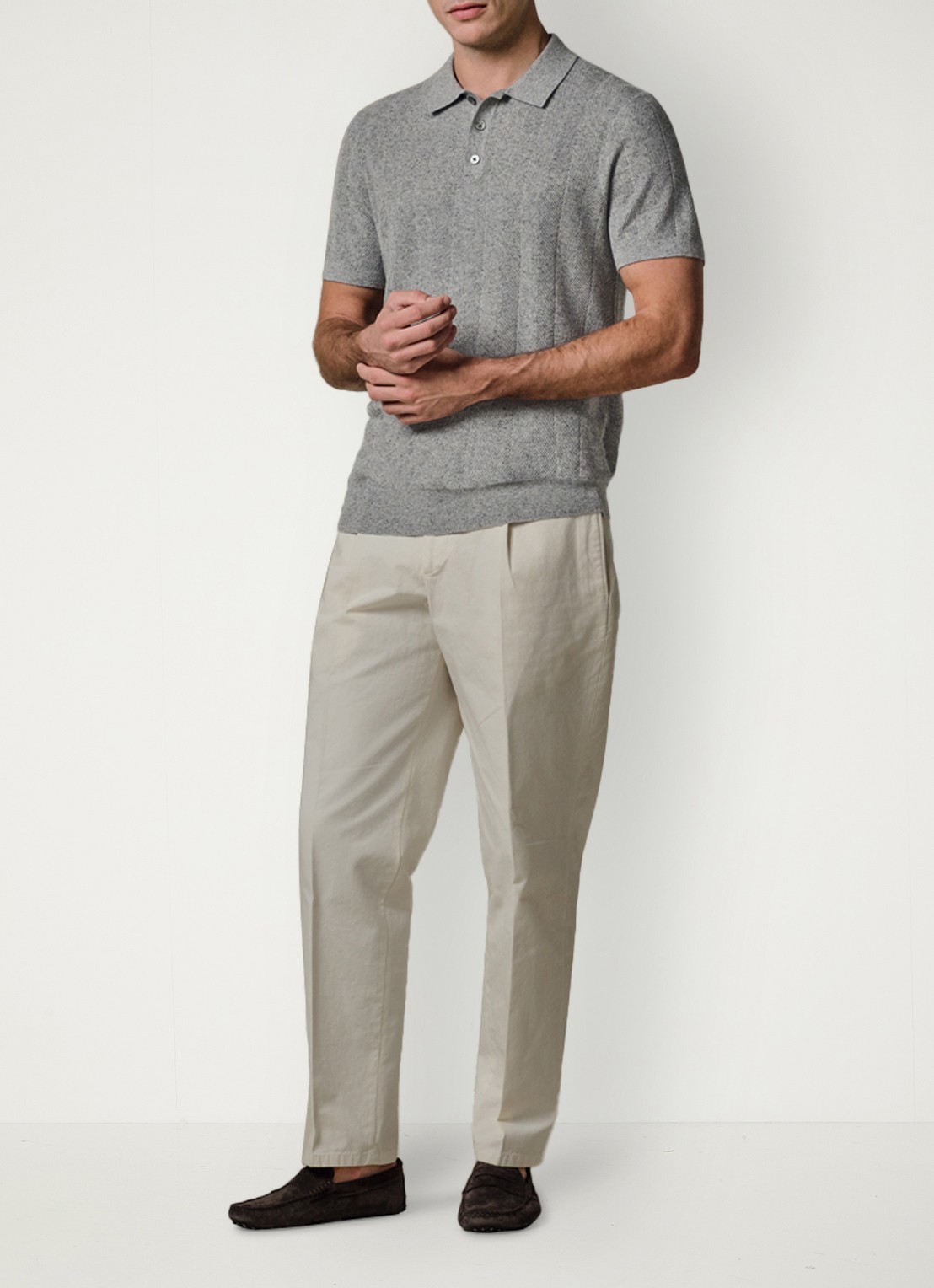 Profuomo Regular fit polo in linnenblend - voorkant 2 lichtgrijs