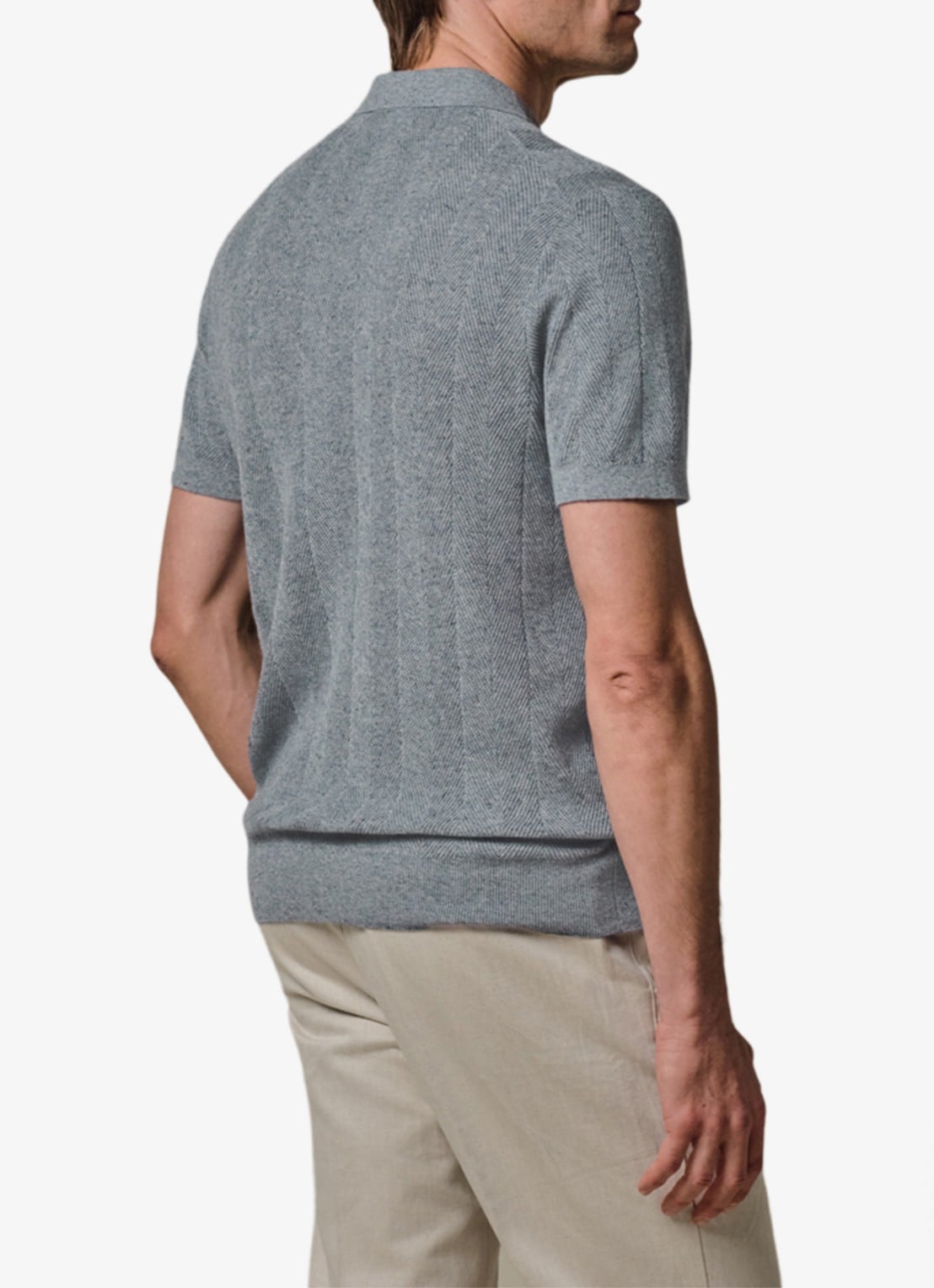 Profuomo Regular fit polo in linnenblend - achterkant blauw