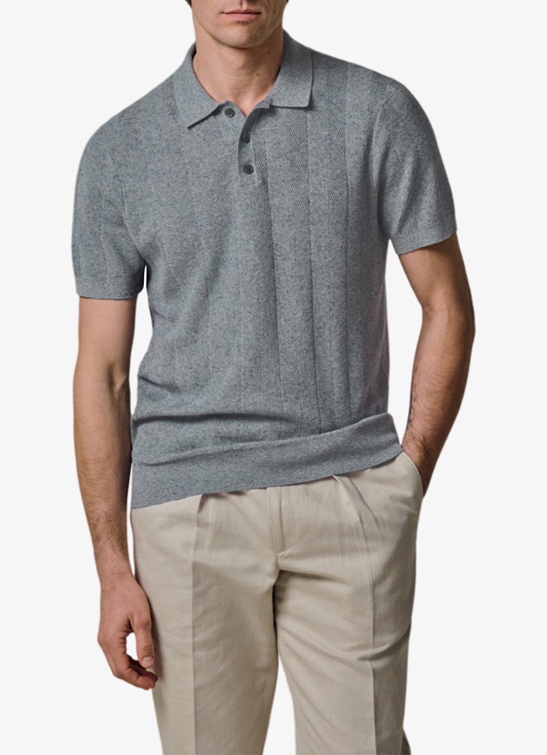 Profuomo Regular fit polo in linnenblend - detail 4 blauw
