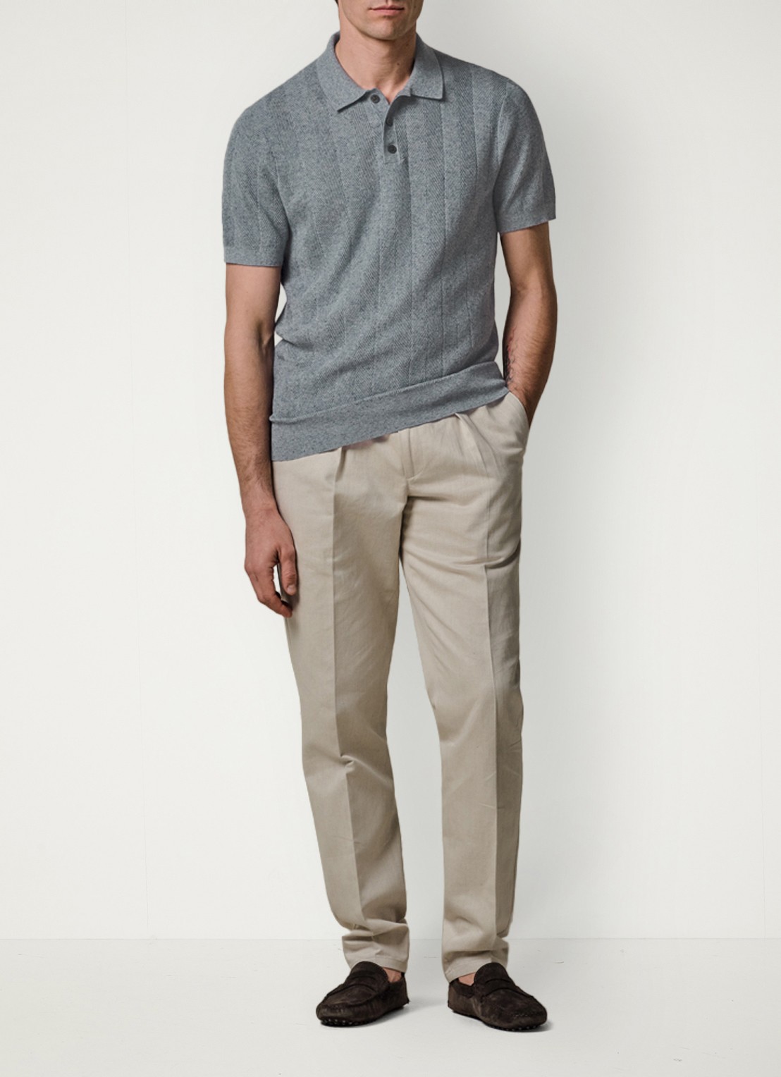 Profuomo Regular fit polo in linnenblend - voorkant 3 blauw