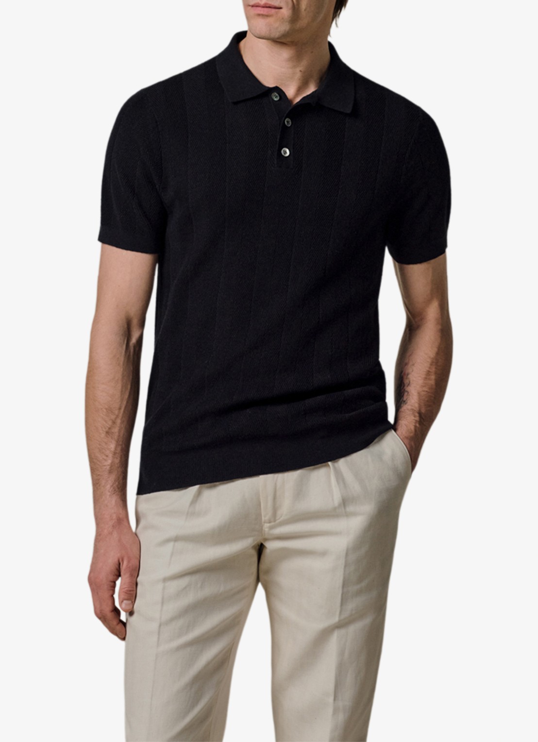 Profuomo Regular fit polo in linnenblend - detail 4 donkerblauw
