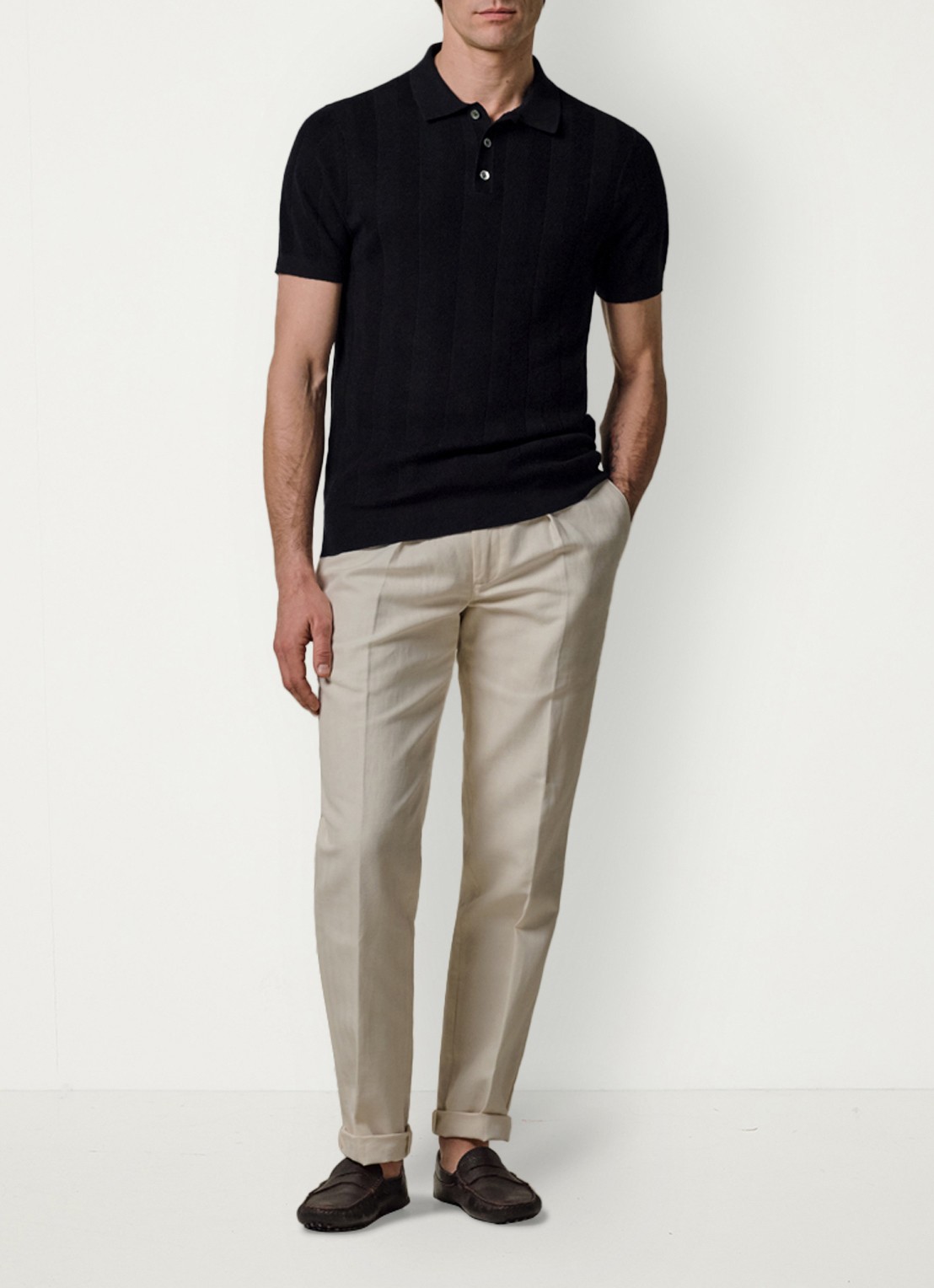 Profuomo Regular fit polo in linnenblend - voorkant 2 donkerblauw
