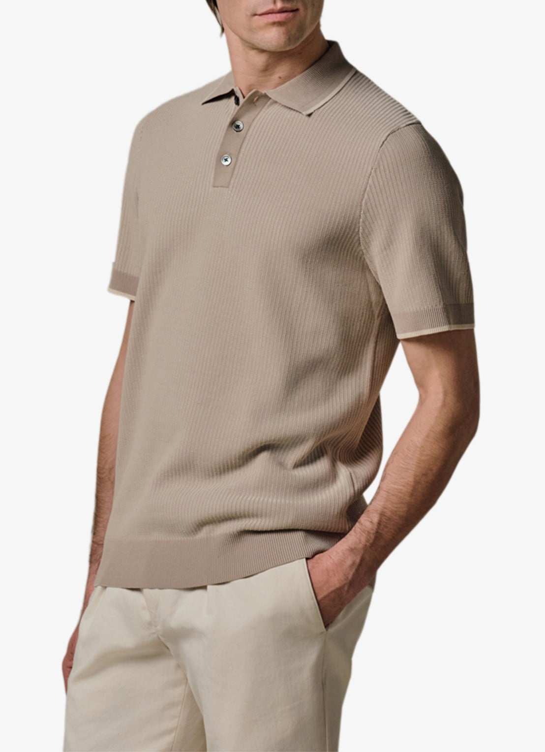 Profuomo Regular fit polo in zijdeblend - detail 4 beige