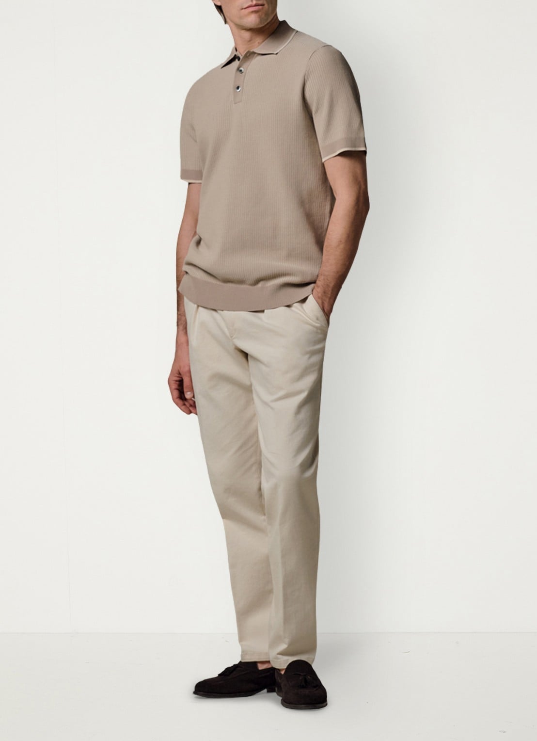 Profuomo Regular fit polo in zijdeblend - voorkant 2 beige