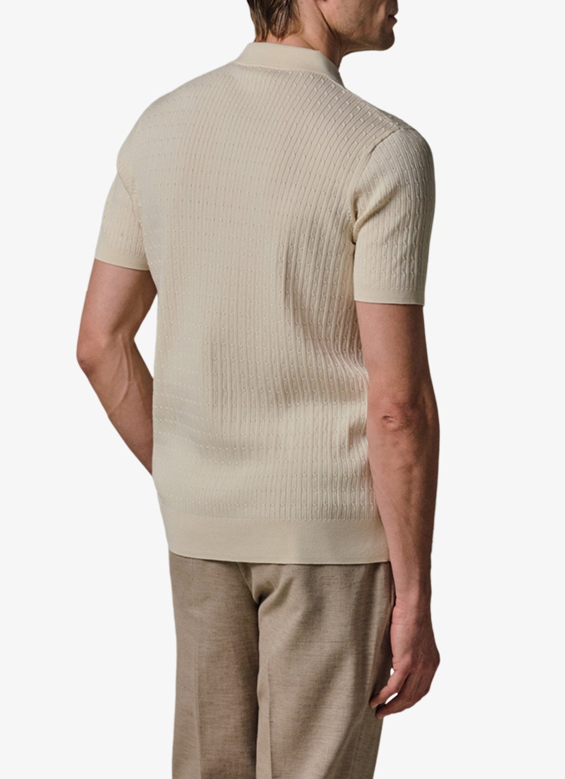 Profuomo Regular fit polo in zijdeblend - achterkant 4 gebroken wit