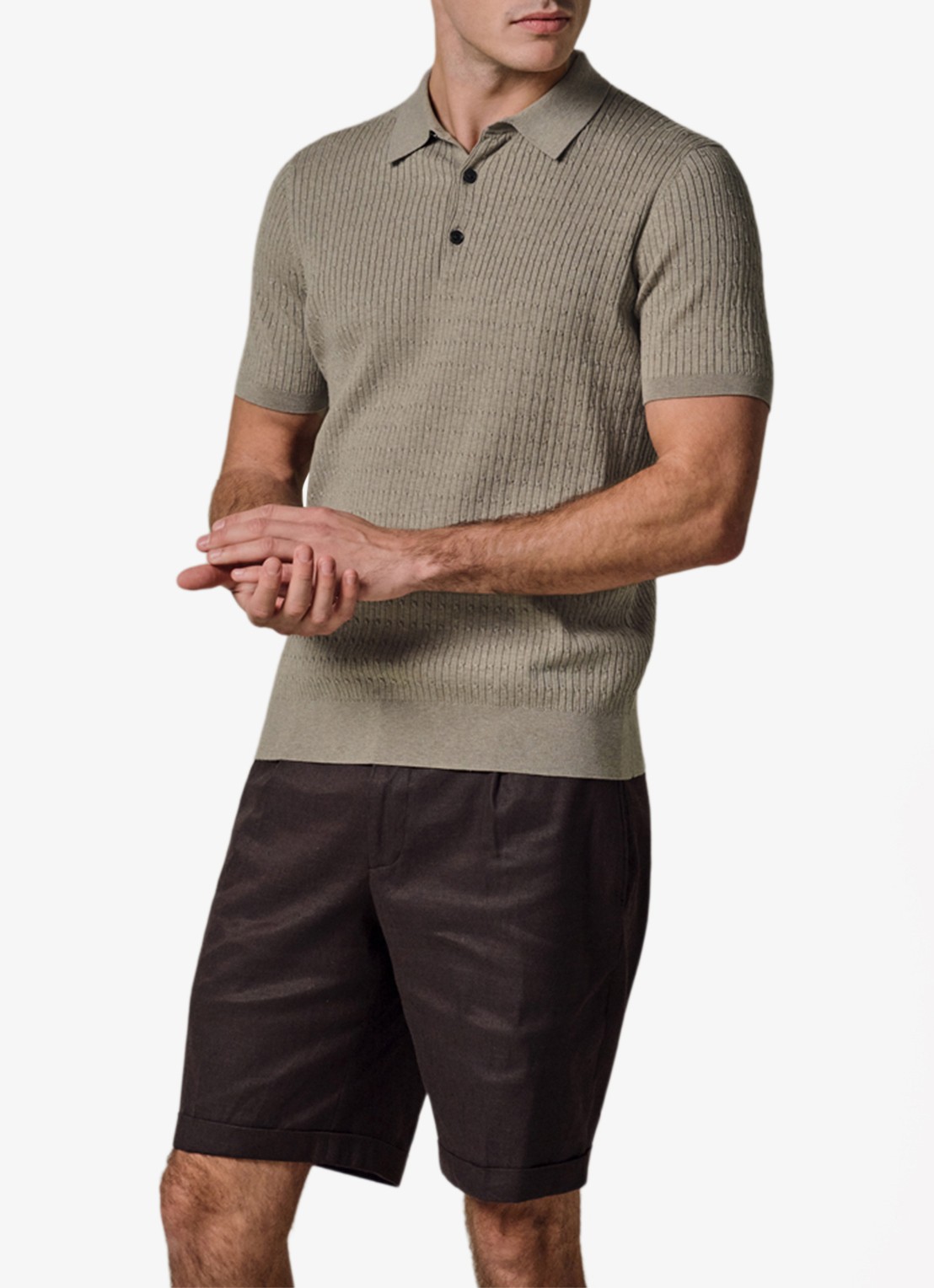 Profuomo Regular fit polo in zijdeblend - detail 3 beige