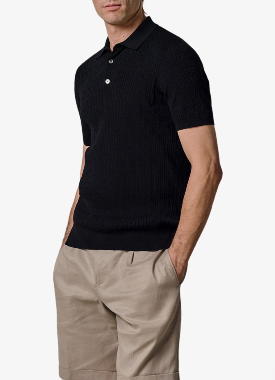 Profuomo Regular fit polo in zijdeblend - detail 4 donkerblauw