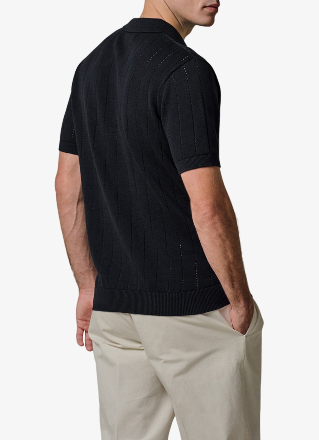 Profuomo Regular fit polo met opengewerkt dessin - achterkant 4 donkerblauw