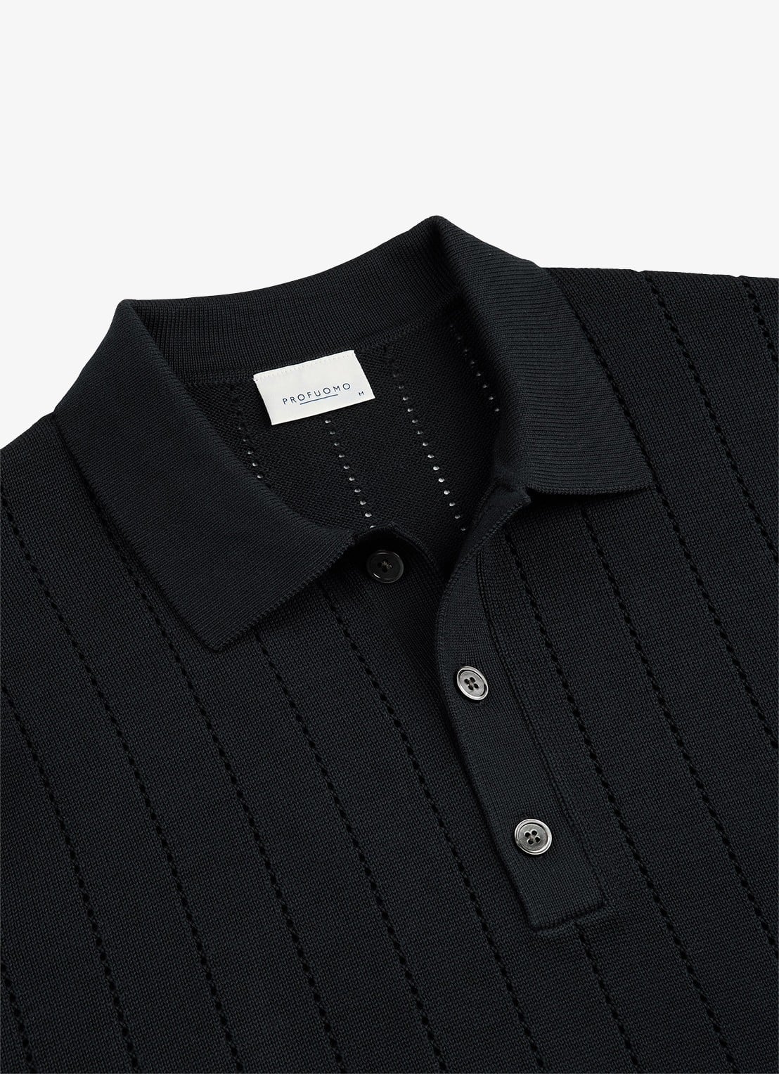 Profuomo Regular fit polo met opengewerkt dessin - detail 3 donkerblauw