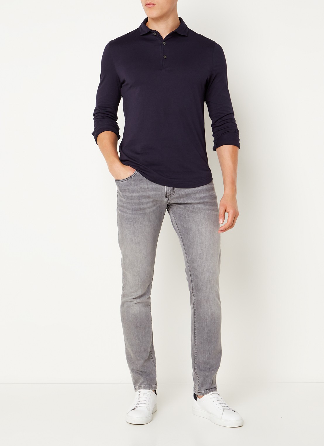 Profuomo Regular fit polo met stretch - voorkant 2 donkerblauw