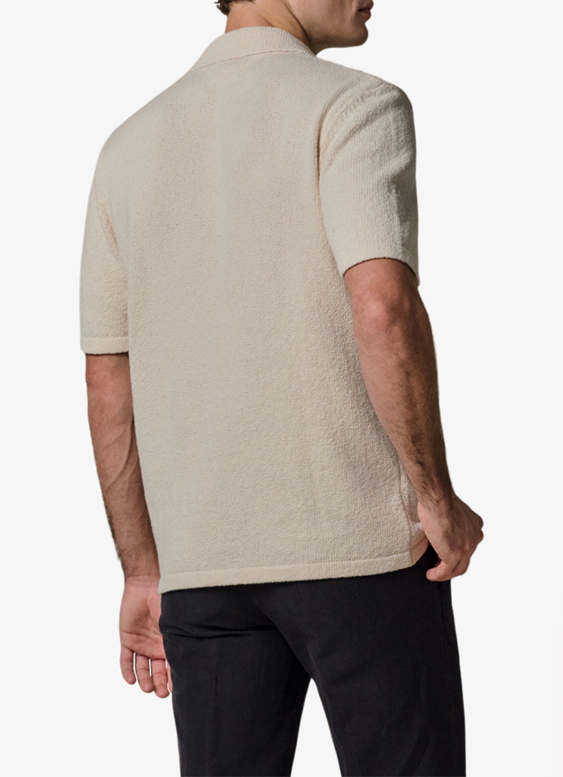 Profuomo Regular fit polo met structuur - achterkant 4 gebroken wit