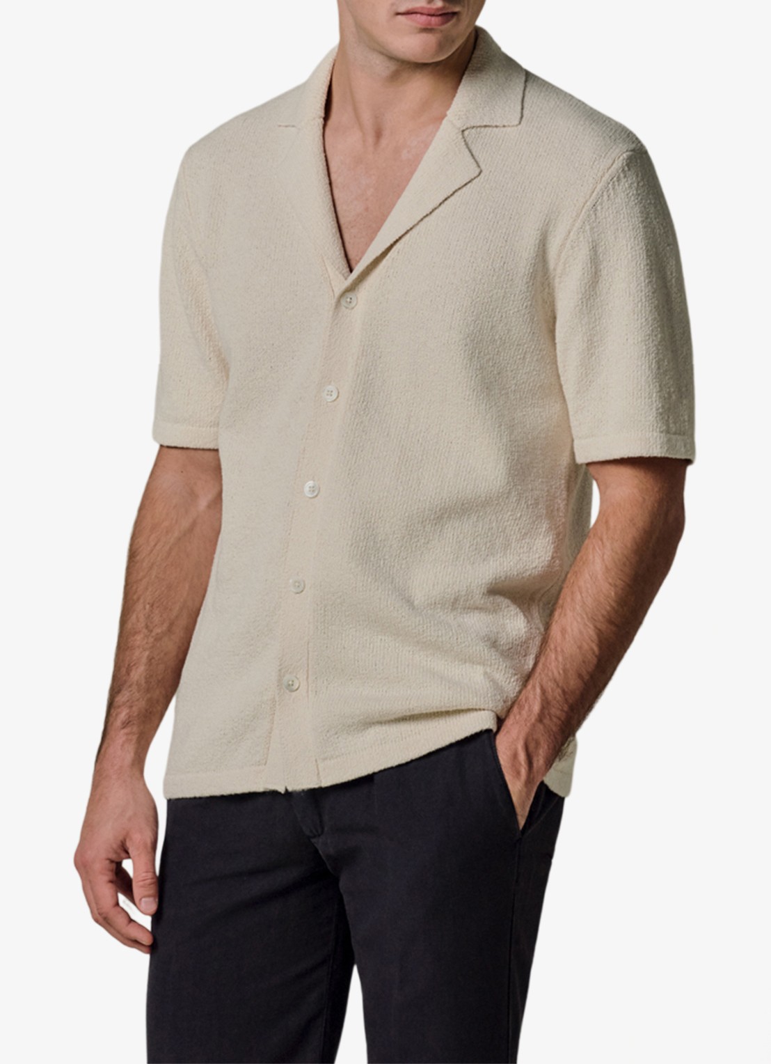 Profuomo Regular fit polo met structuur - detail gebroken wit