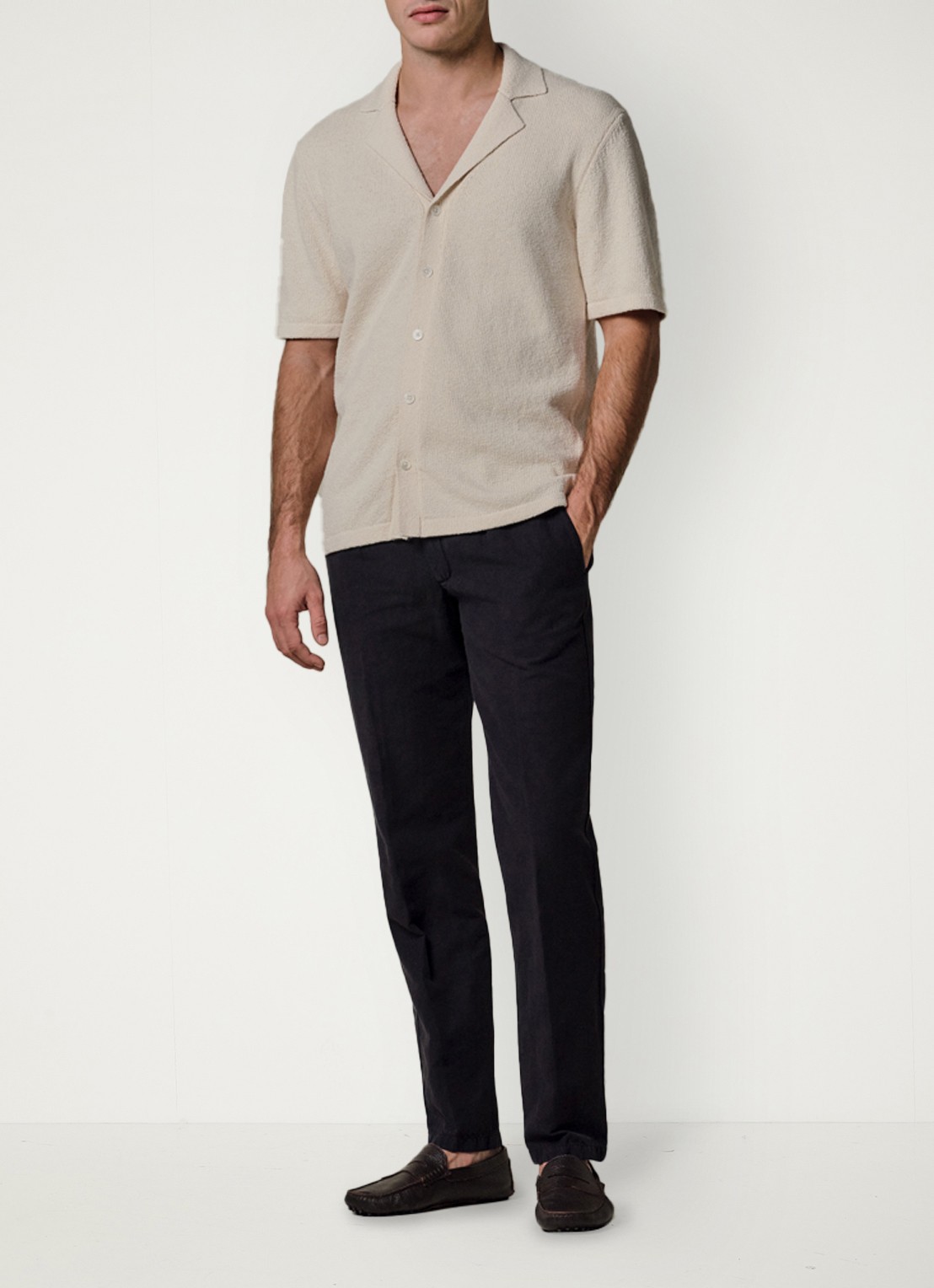 Profuomo Regular fit polo met structuur - voorkant 6 gebroken wit