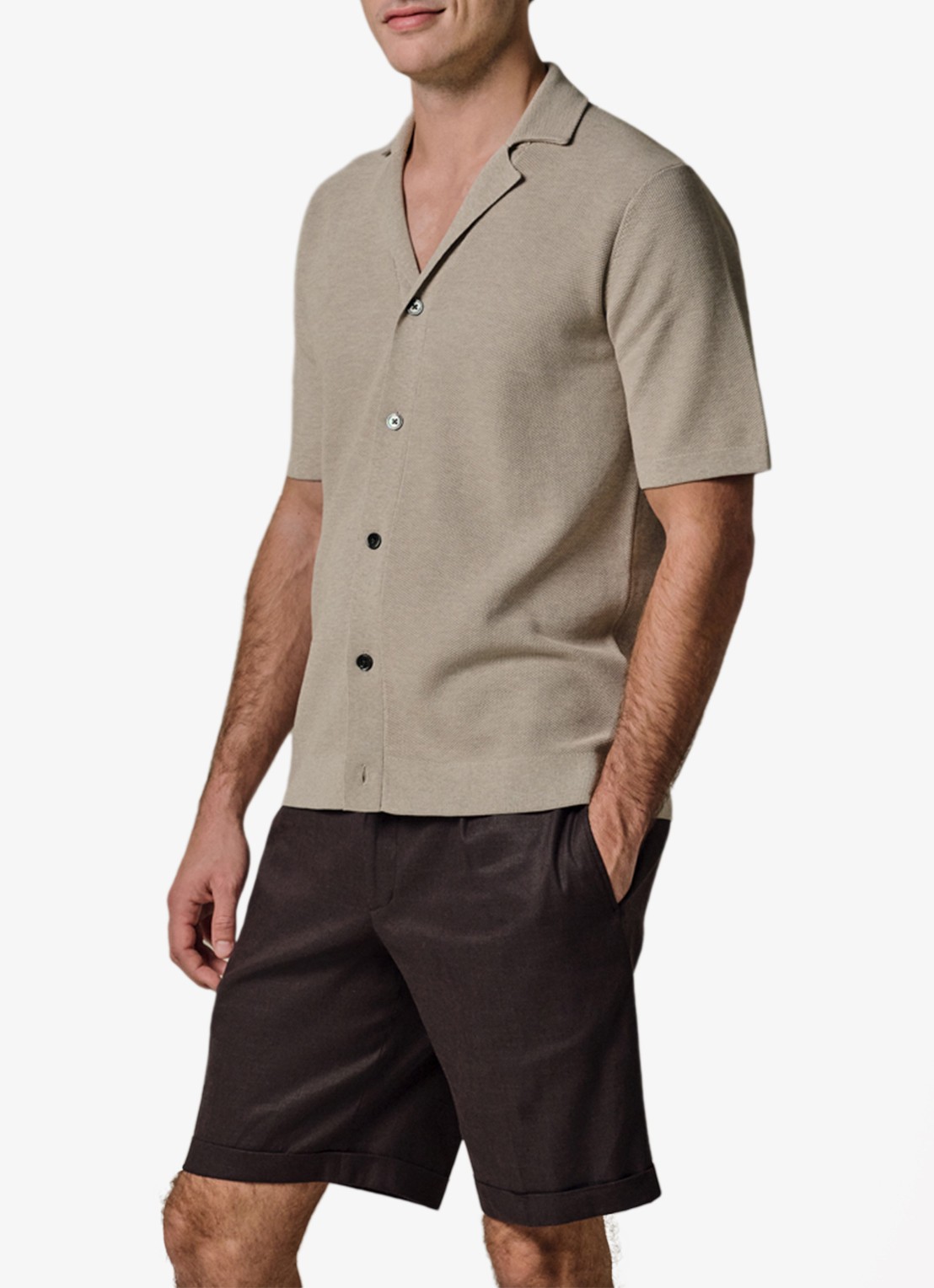 Profuomo Regular fit polo met structuur - detail beige