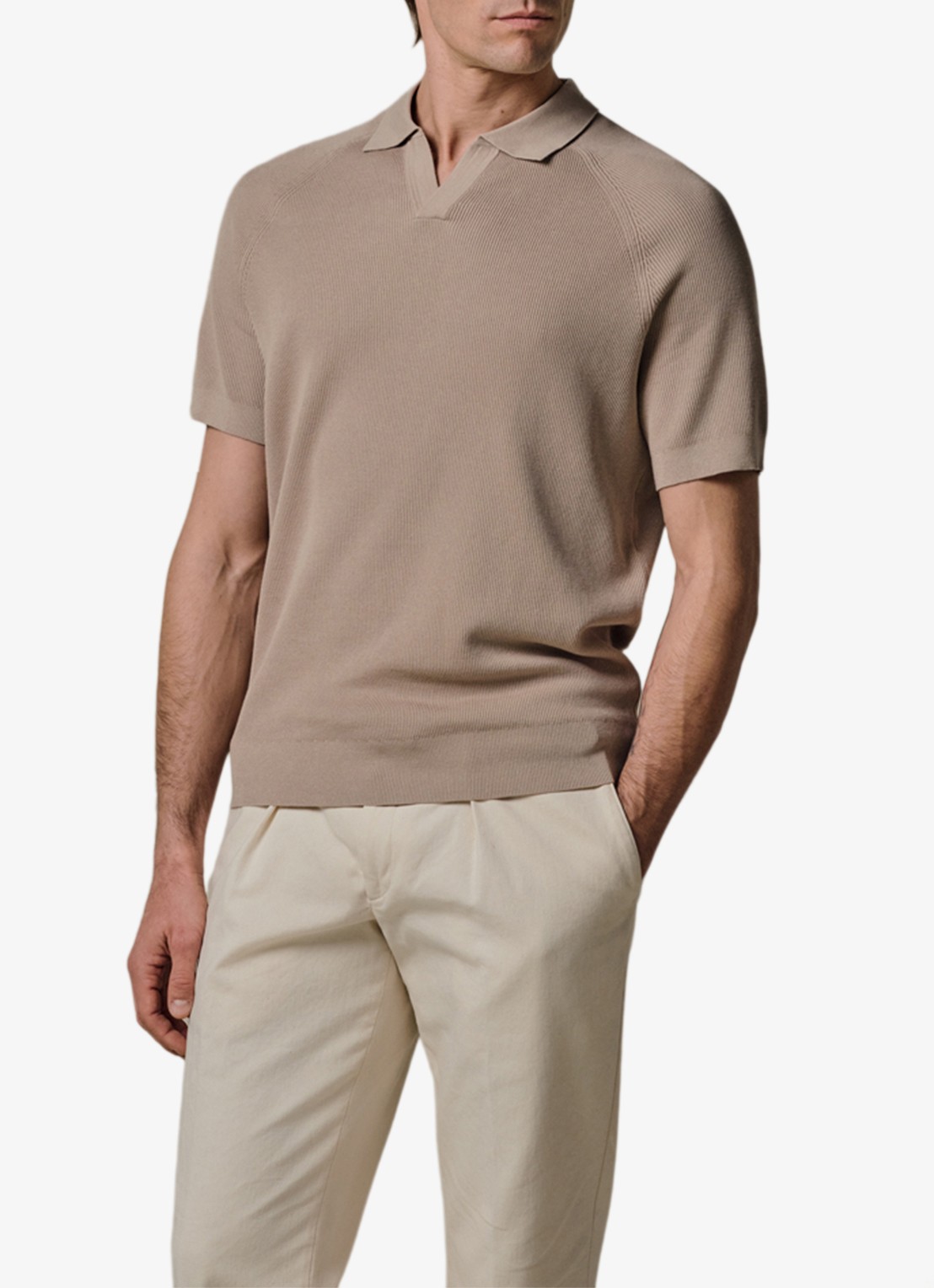 Profuomo Regular fit polo met structuur - detail beige