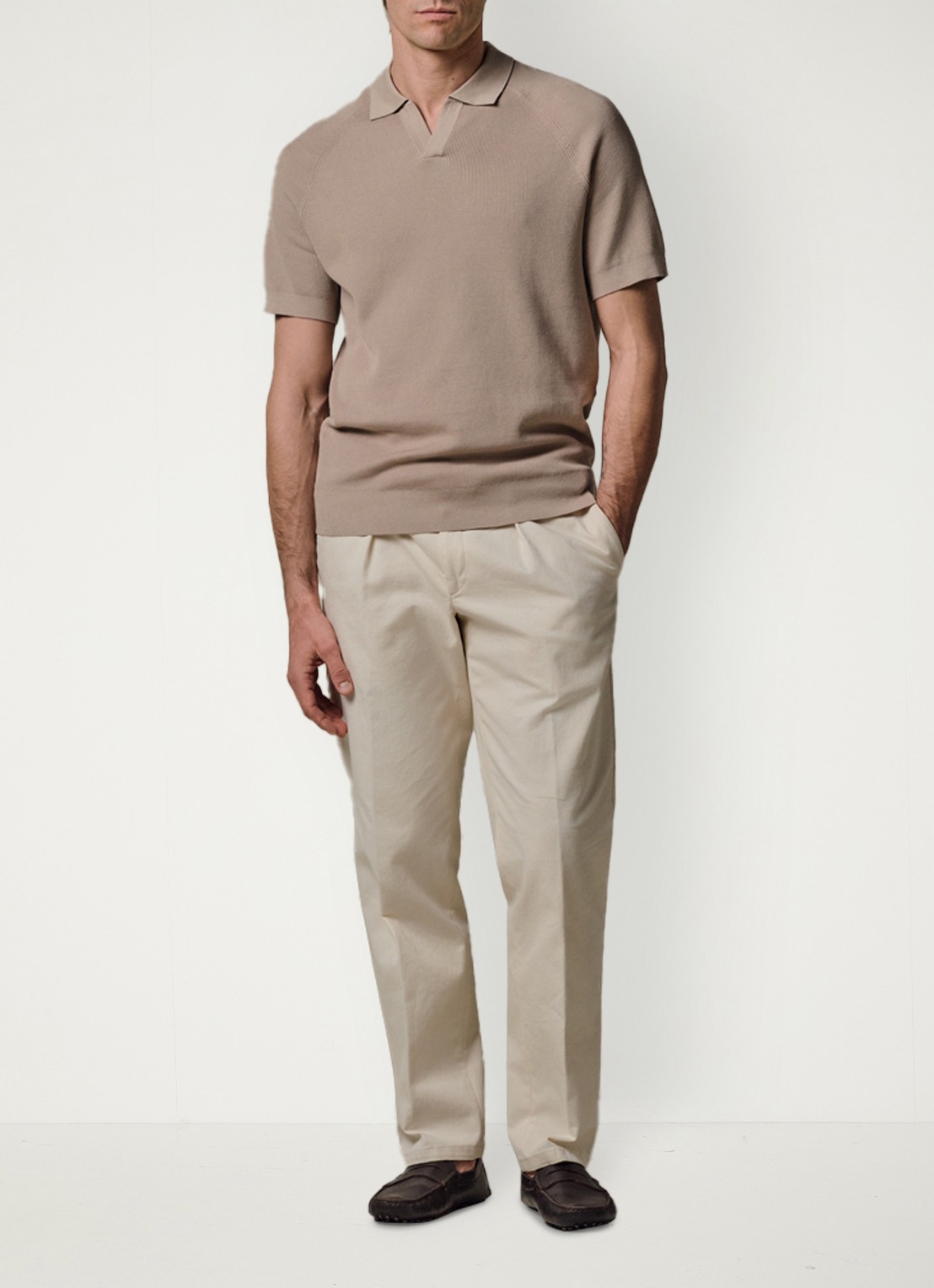 Profuomo Regular fit polo met structuur - voorkant 6 beige