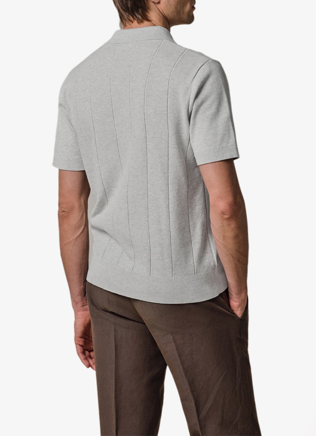 Profuomo Regular fit polo met structuur - achterkant 4 lichtgrijs