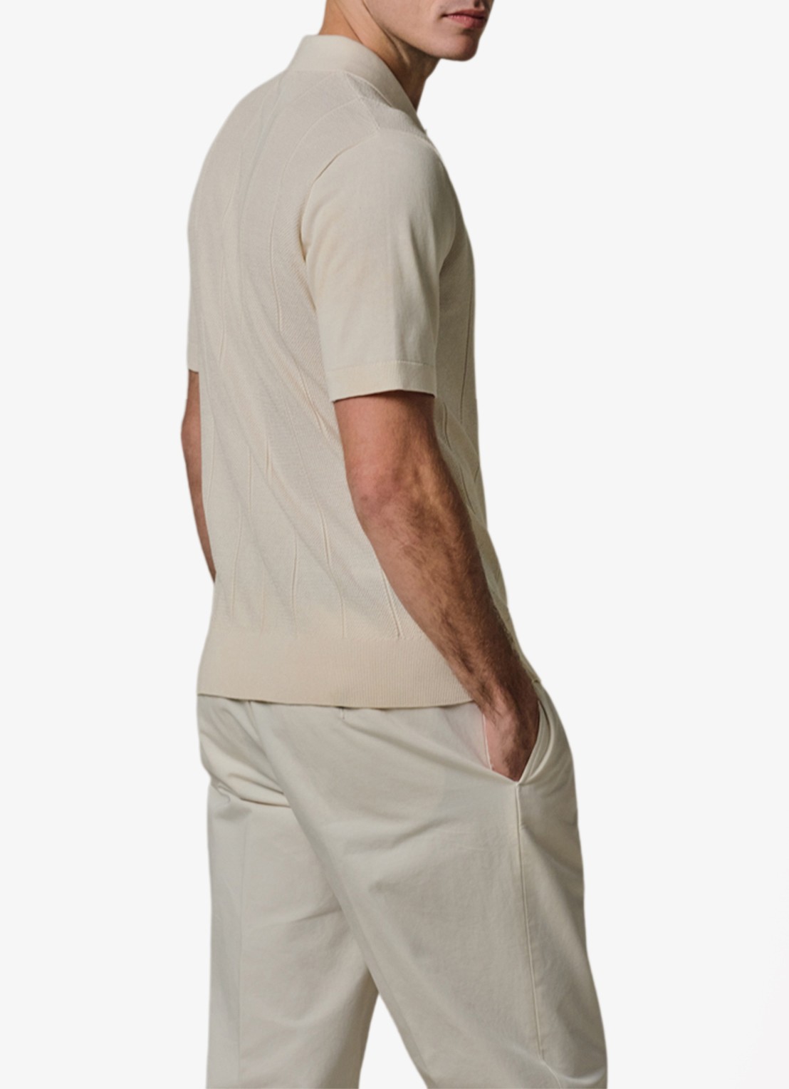 Profuomo Regular fit polo met structuur - achterkant 4 gebroken wit