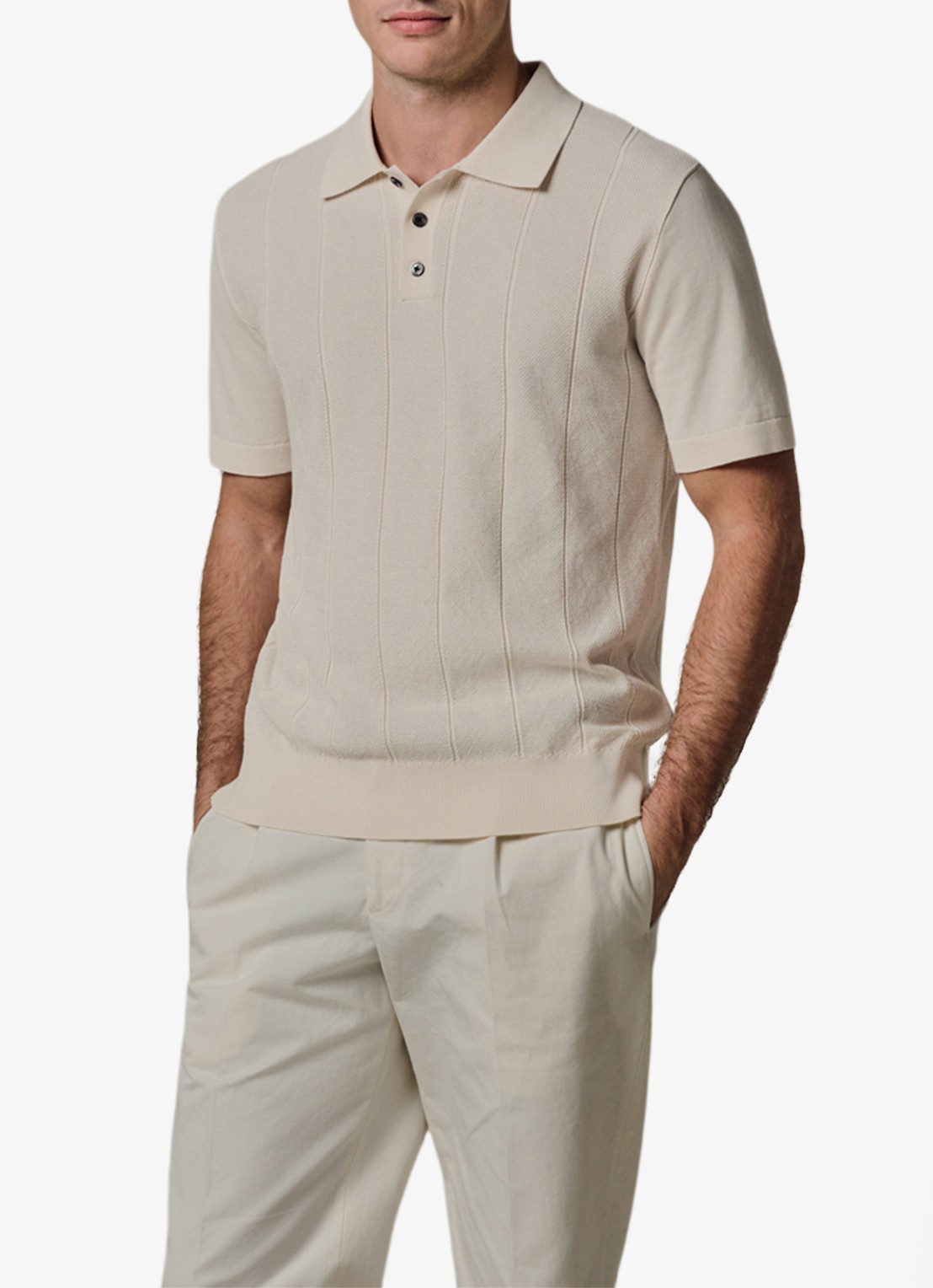Profuomo Regular fit polo met structuur - detail gebroken wit