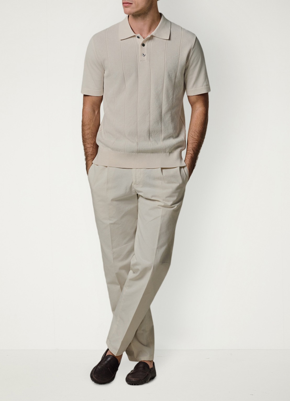 Profuomo Regular fit polo met structuur - voorkant 6 gebroken wit