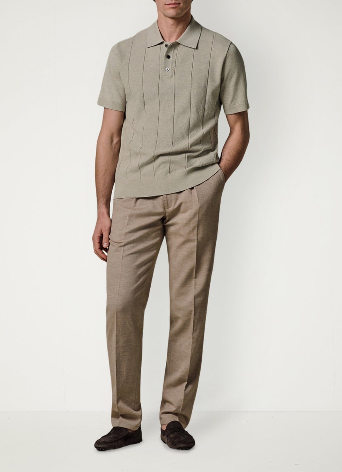 Profuomo Regular fit polo met structuur - voorkant 2 beige