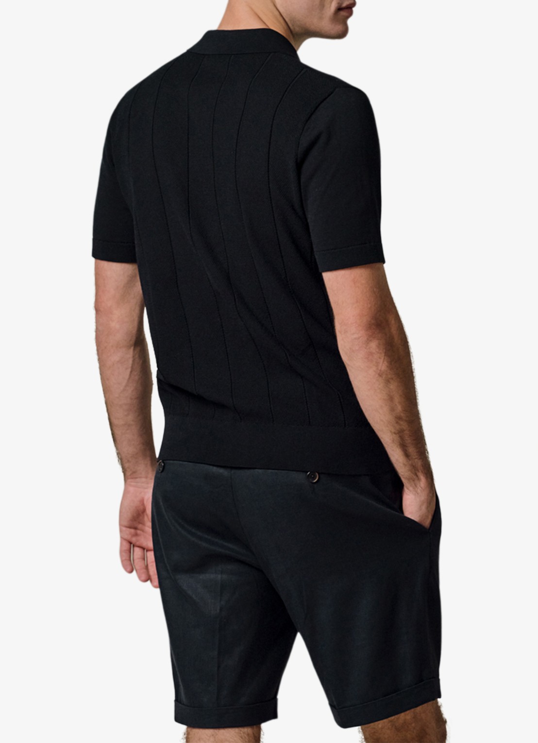Profuomo Regular fit polo met structuur - achterkant 3 donkerblauw