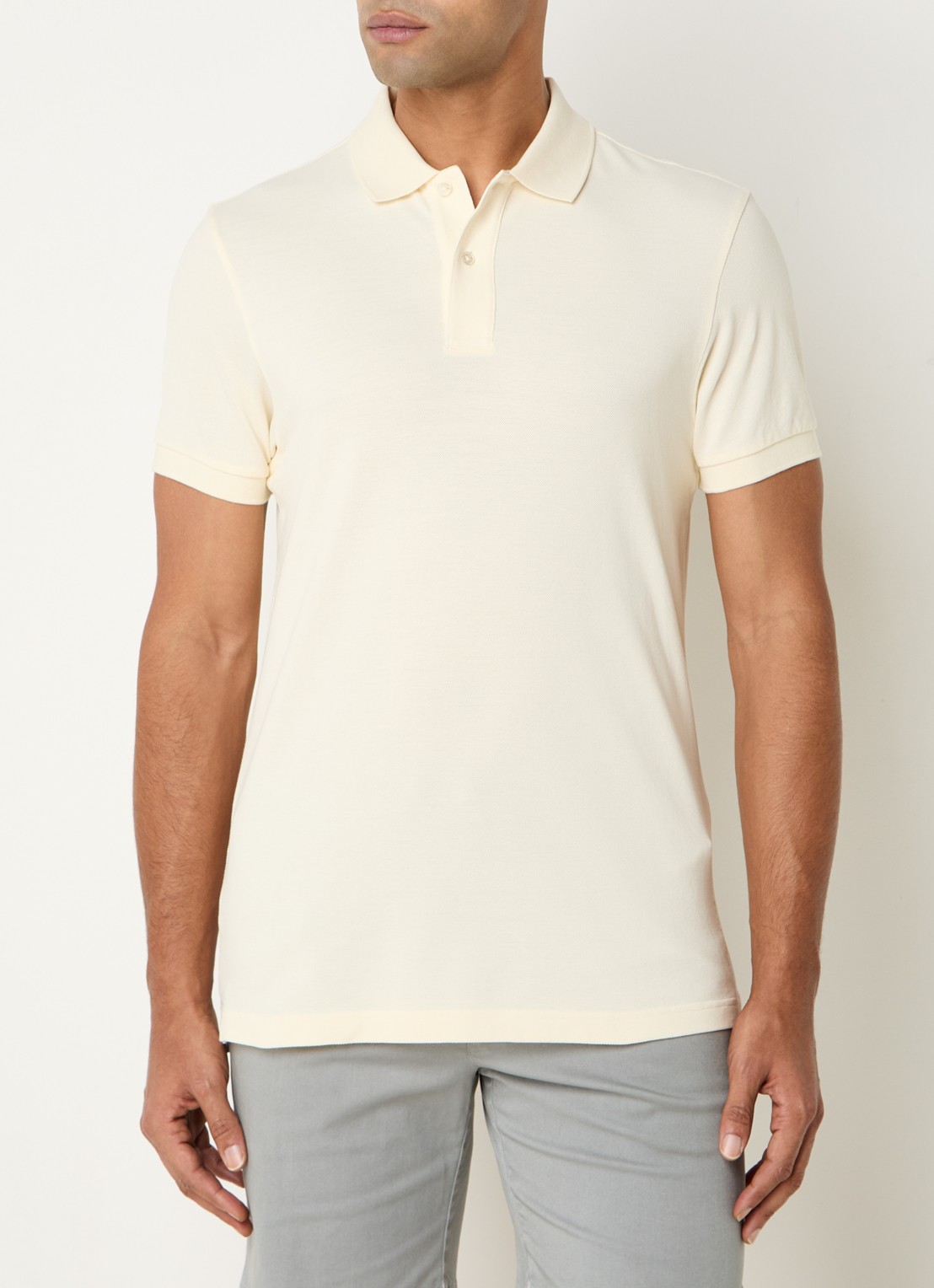 Profuomo Regular fit polo van piqué katoen - detail lichtgeel