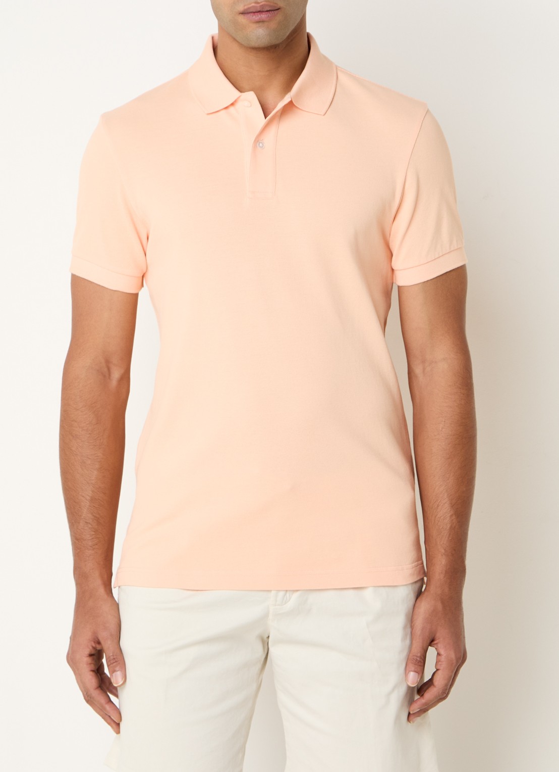 Profuomo Regular fit polo van piqué katoen - detail abrikoos
