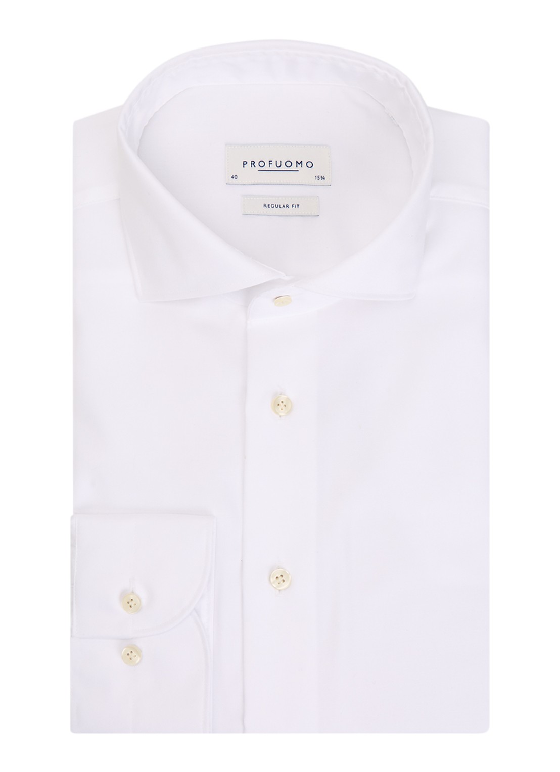 Profuomo Regular fit strijkvrij overhemd met cut away kraag - voorkant wit