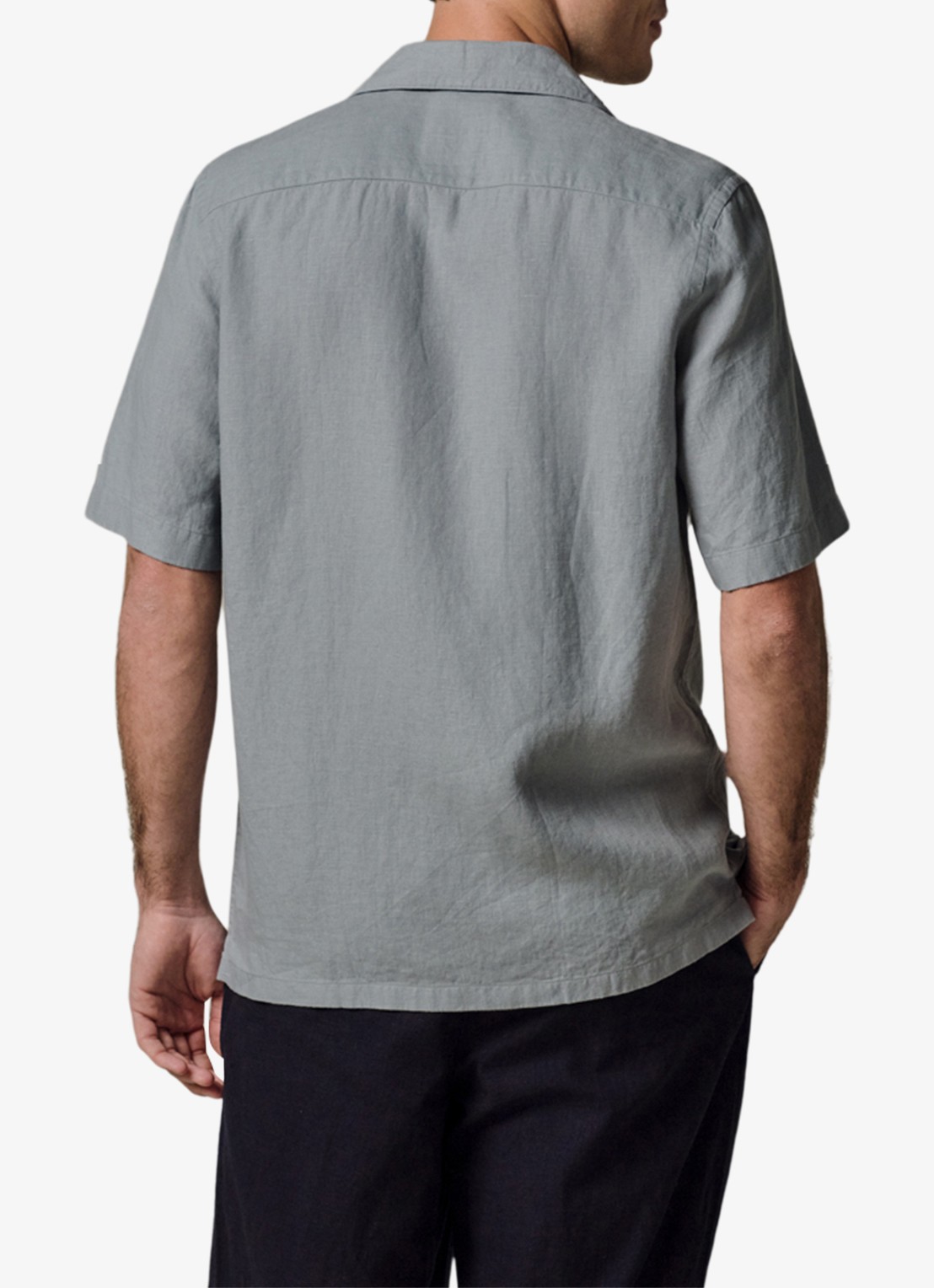 Profuomo Relax fit shirt in linnen - achterkant 5 blauwgrijs