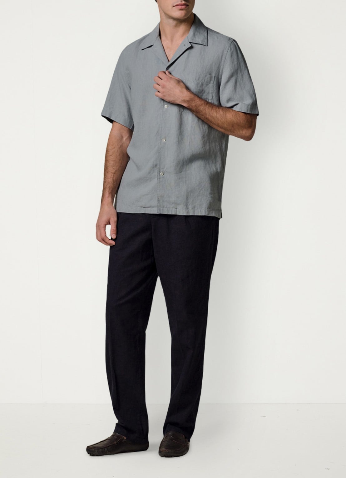 Profuomo Relax fit shirt in linnen - voorkant 2 blauwgrijs