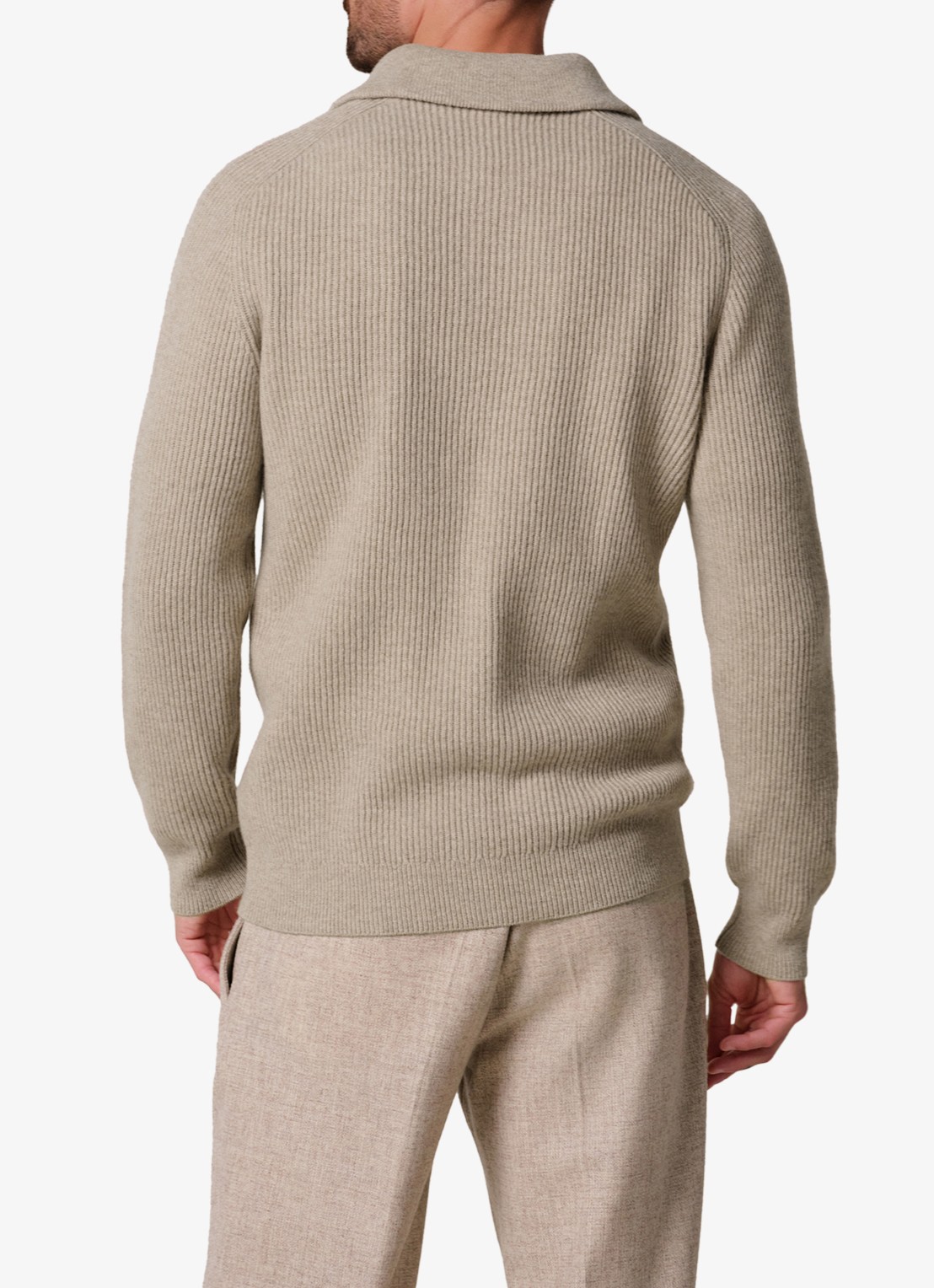 Profuomo Ribgebreide trui van wol met halve rits - achterkant 6 beige