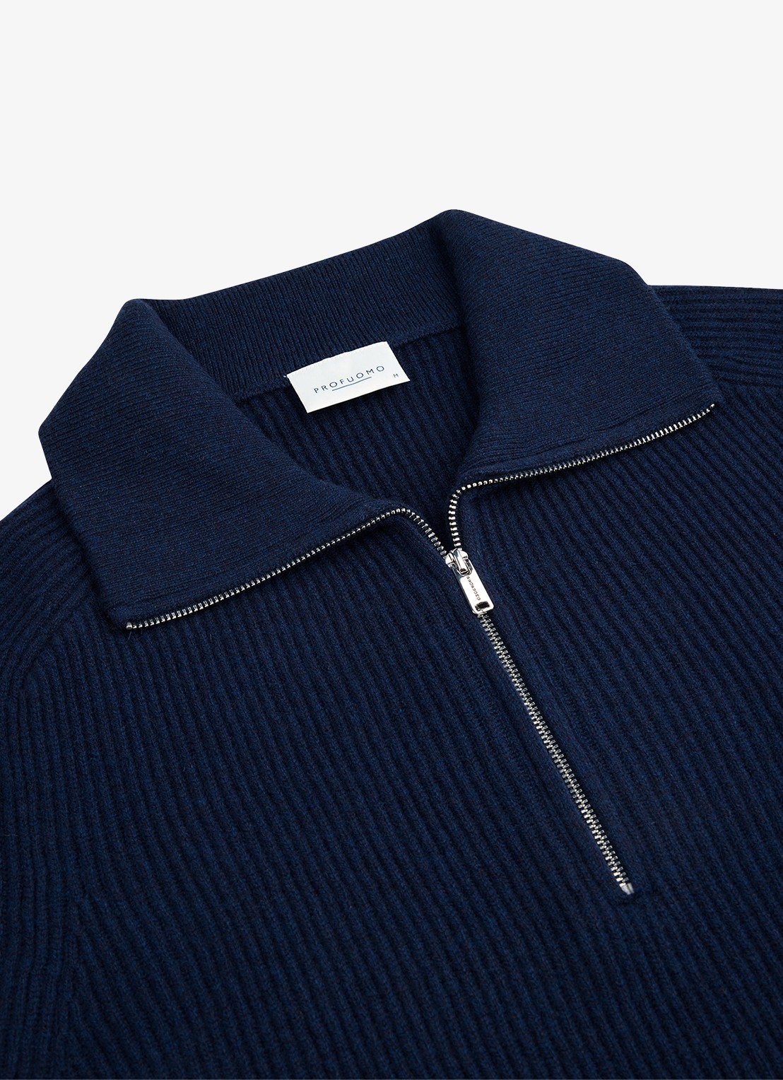 Profuomo Ribgebreide trui van wol met halve rits - detail 4 staalblauw