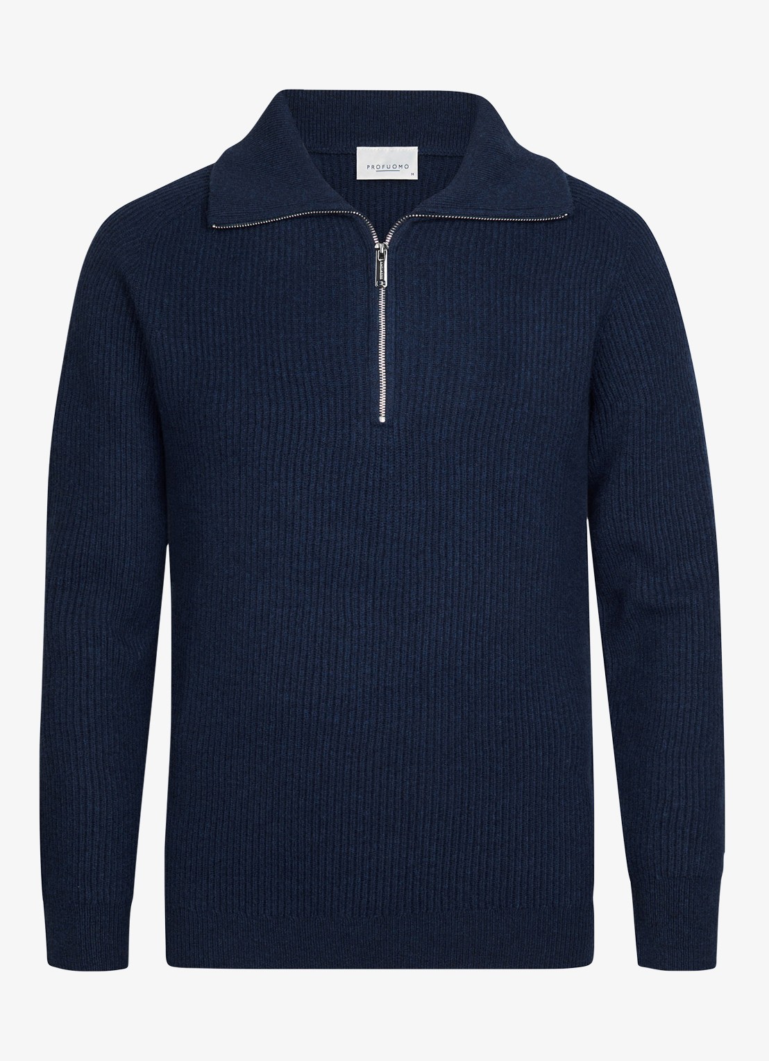 Profuomo Ribgebreide trui van wol met halve rits - voorkant 4 beige