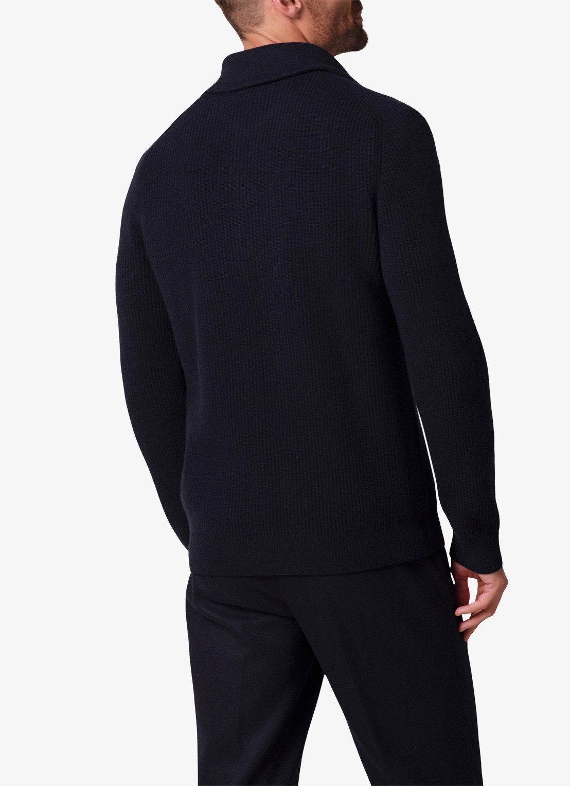 Profuomo Ribgebreide trui van wol met halve rits - achterkant 6 donkerblauw