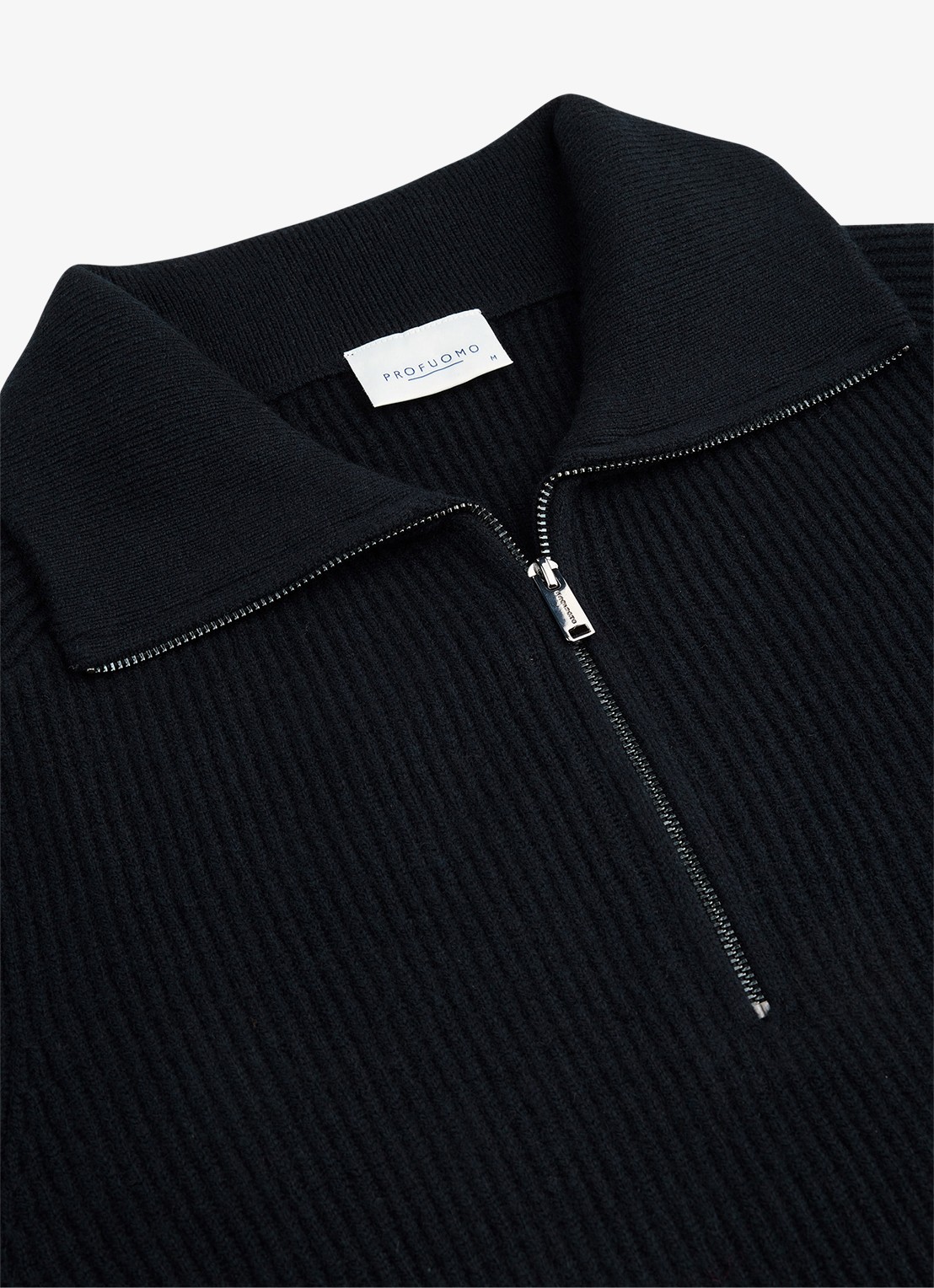 Profuomo Ribgebreide trui van wol met halve rits - detail 2 donkerblauw