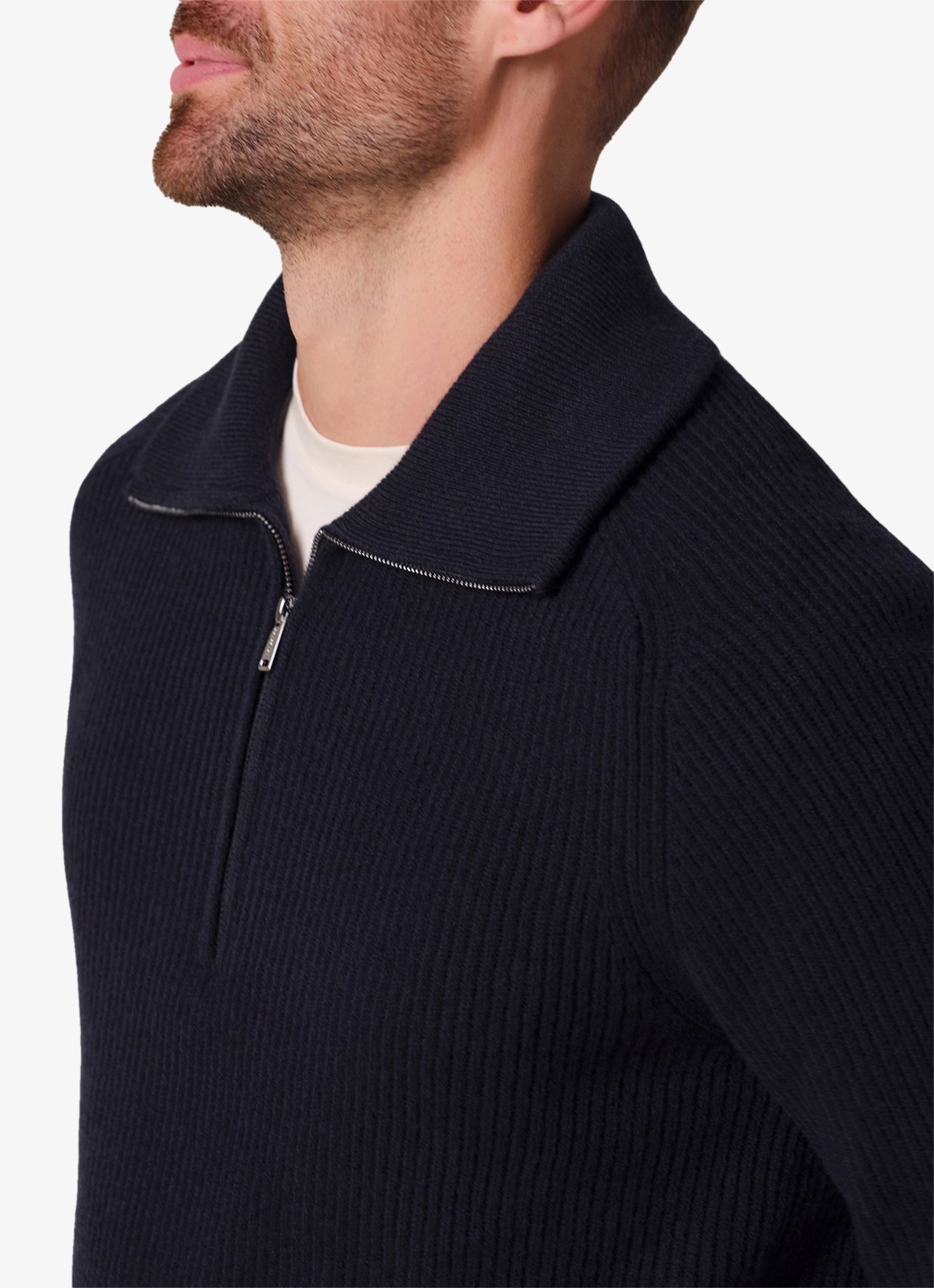 Profuomo Ribgebreide trui van wol met halve rits - detail 3 donkerblauw