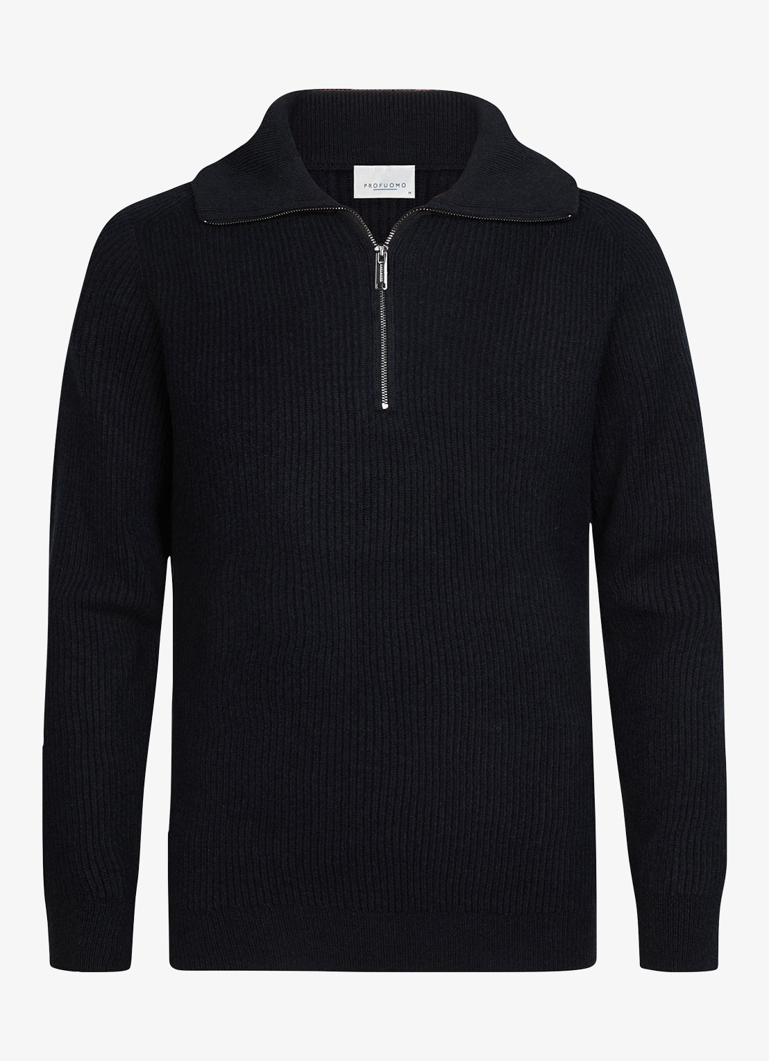 Profuomo Ribgebreide trui van wol met halve rits - voorkant 4 donkerblauw