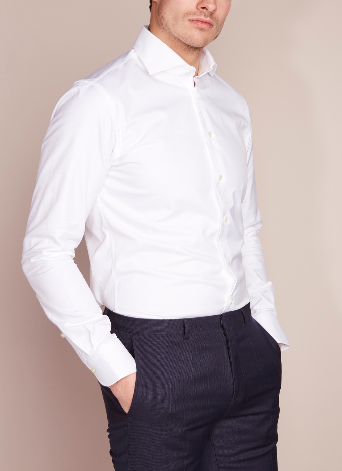 Profuomo Royal Twill No 6 slim fit overhemd met cut away kraag - detail 2 wit