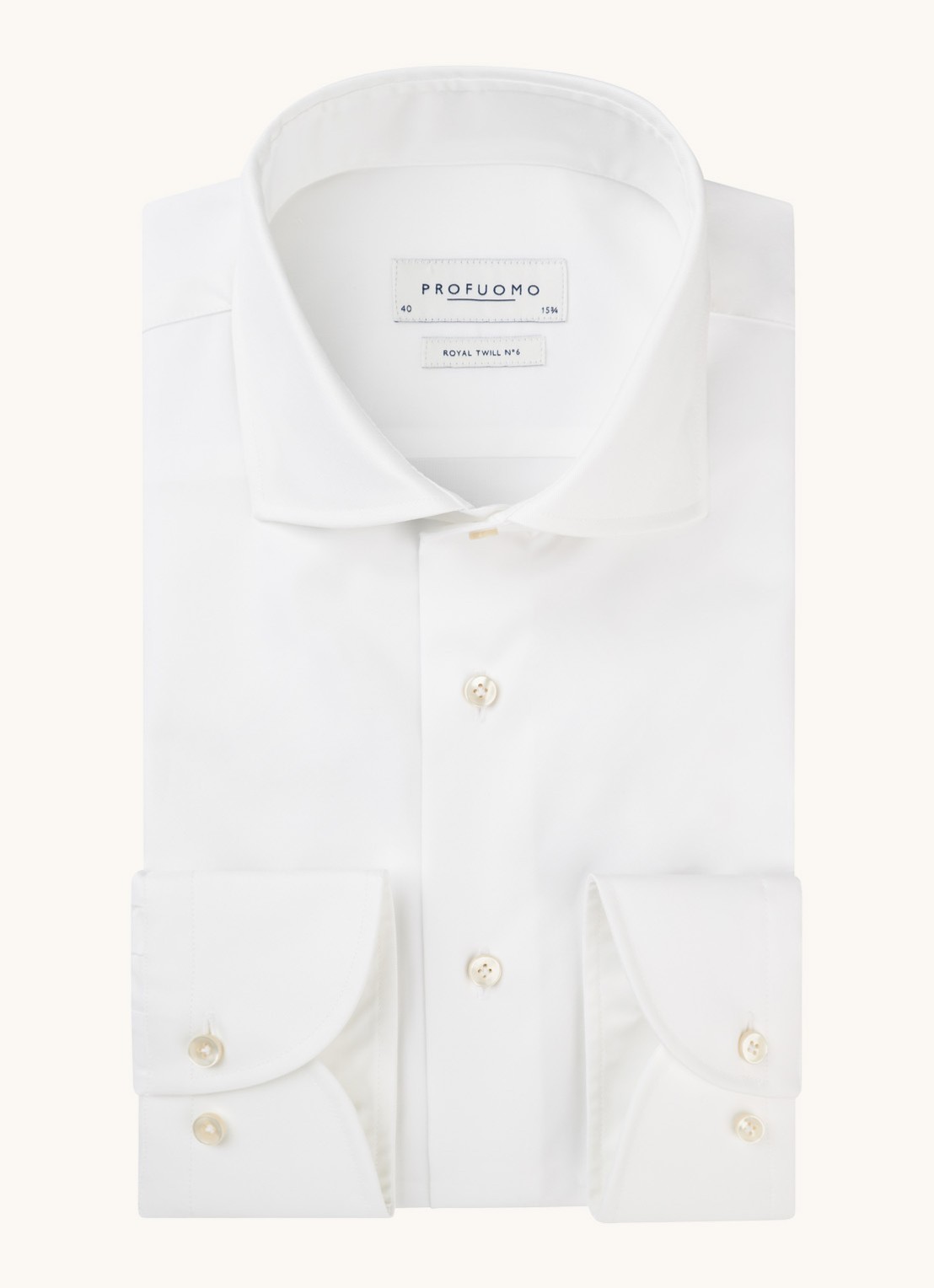 Profuomo Royal Twill No 6 slim fit overhemd met cut away kraag - voorkant 6 wit