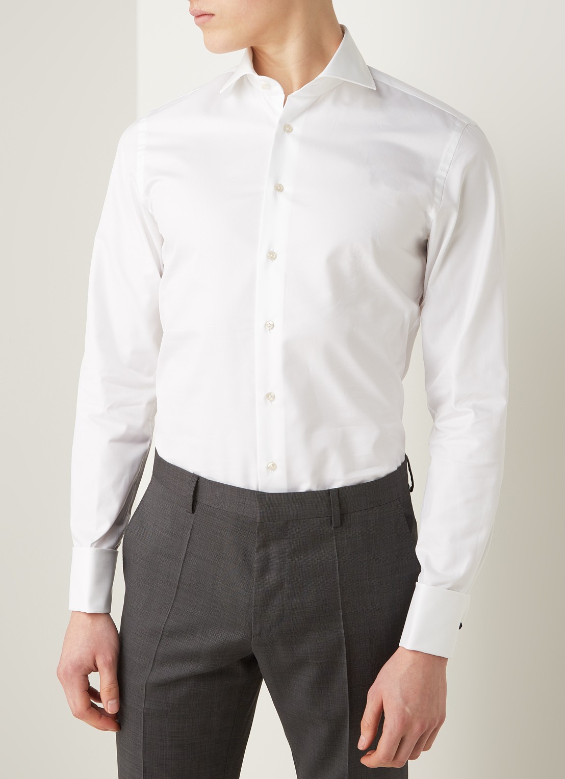 Profuomo Royal Twill No 7 slim fit overhemd met dubbele manchet - detail 2 wit