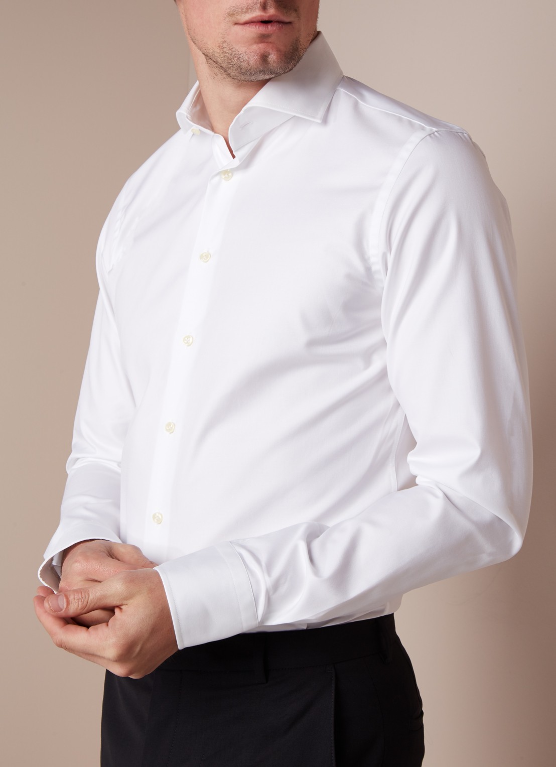 Profuomo Royall Twill No 6 slim fit overhemd met extra lange mouw in wit - detail 2 wit
