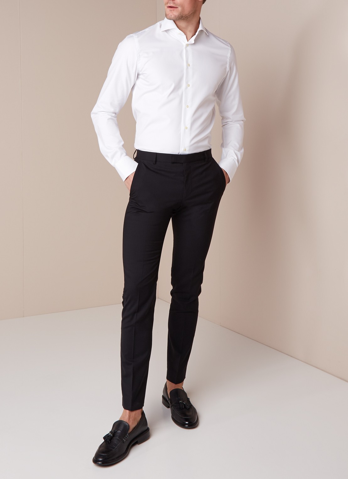 Profuomo Royall Twill No 6 slim fit overhemd met extra lange mouw in wit - voorkant 4 wit