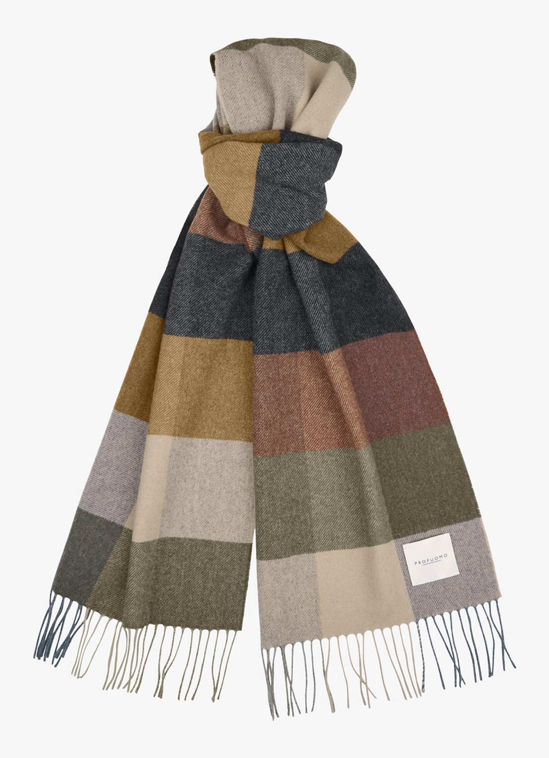 Profuomo Sjaal van lamswol met ruitdessin - voorkant beige