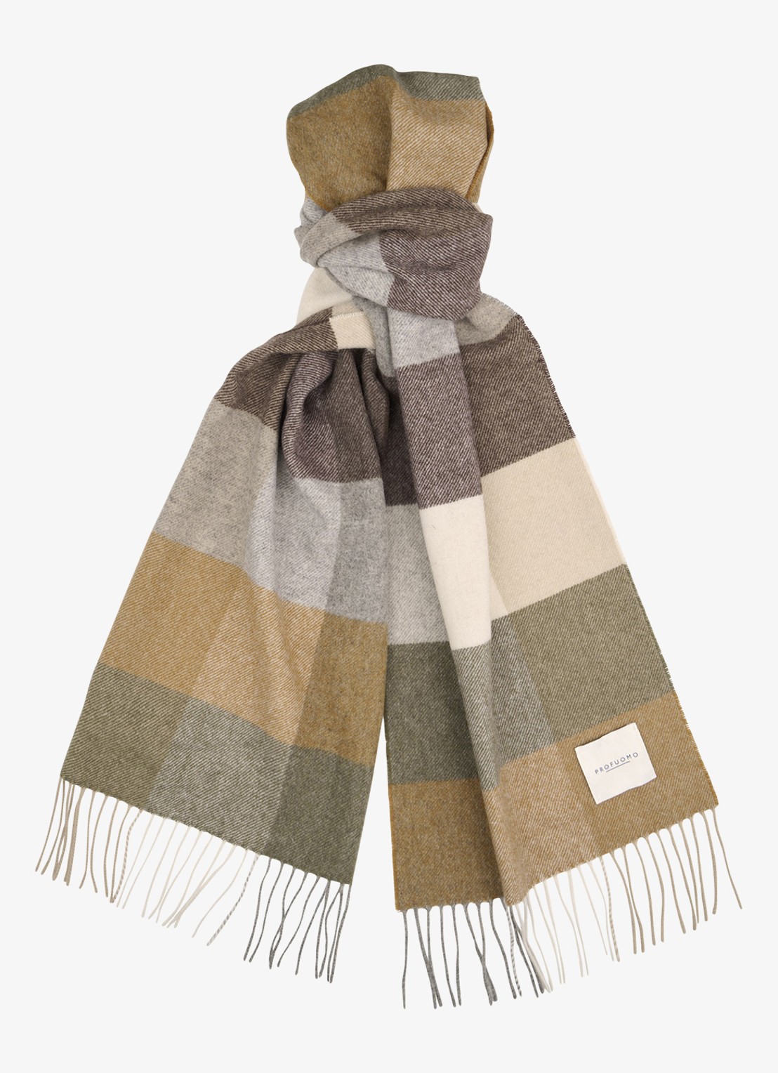 Profuomo Sjaal van lamswol met ruitdessin - voorkant 3 camel