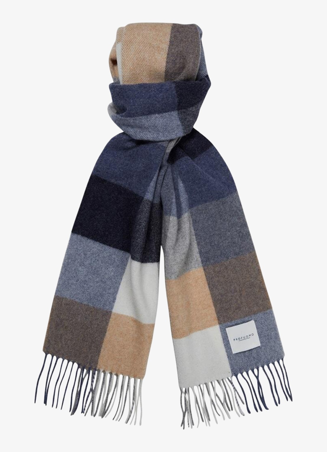 Profuomo Sjaal van lamswol met ruitdessin - voorkant blauw