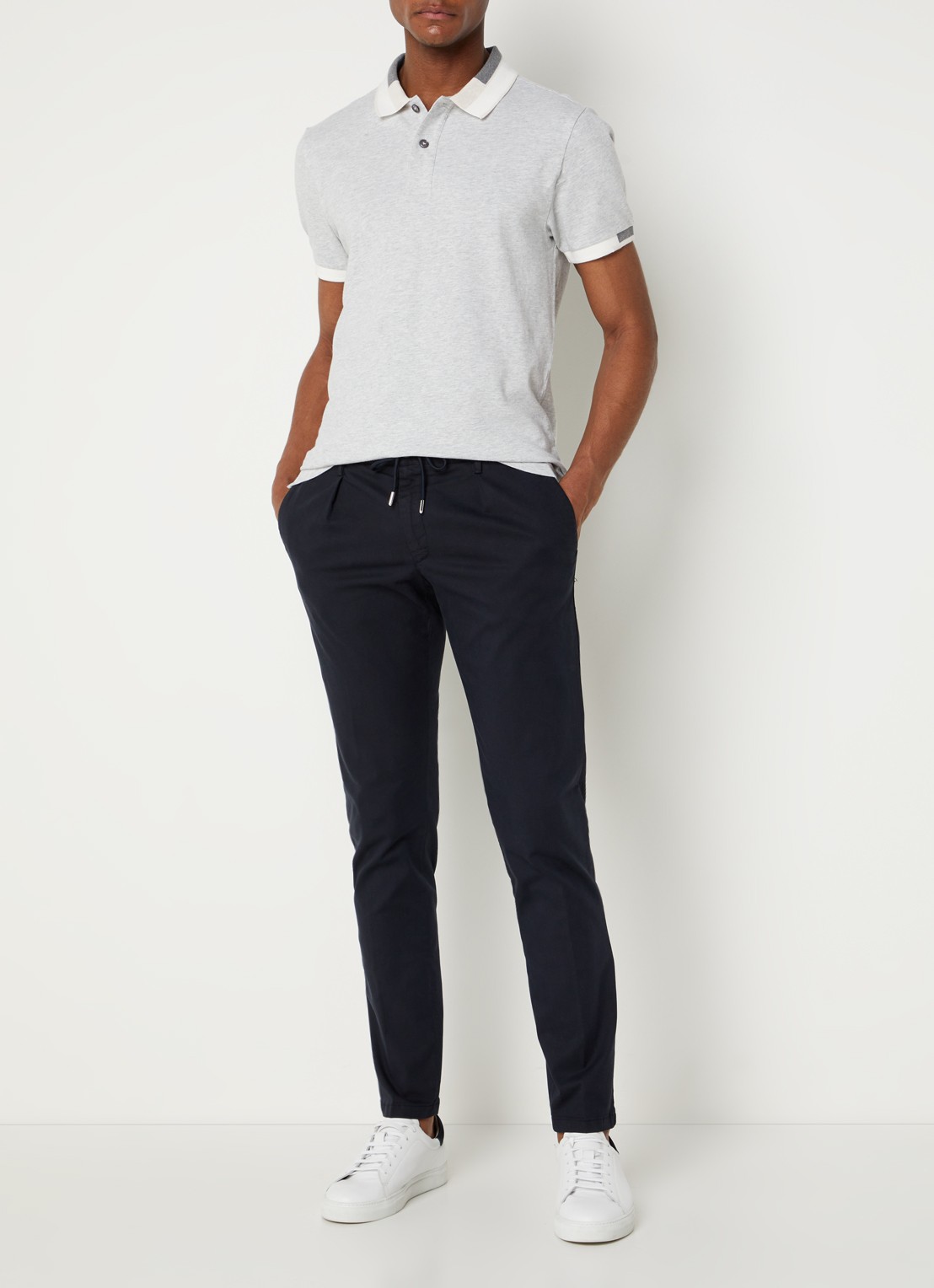 Profuomo Skinny fit chino  met steekzakken - voorkant 4 donkerblauw