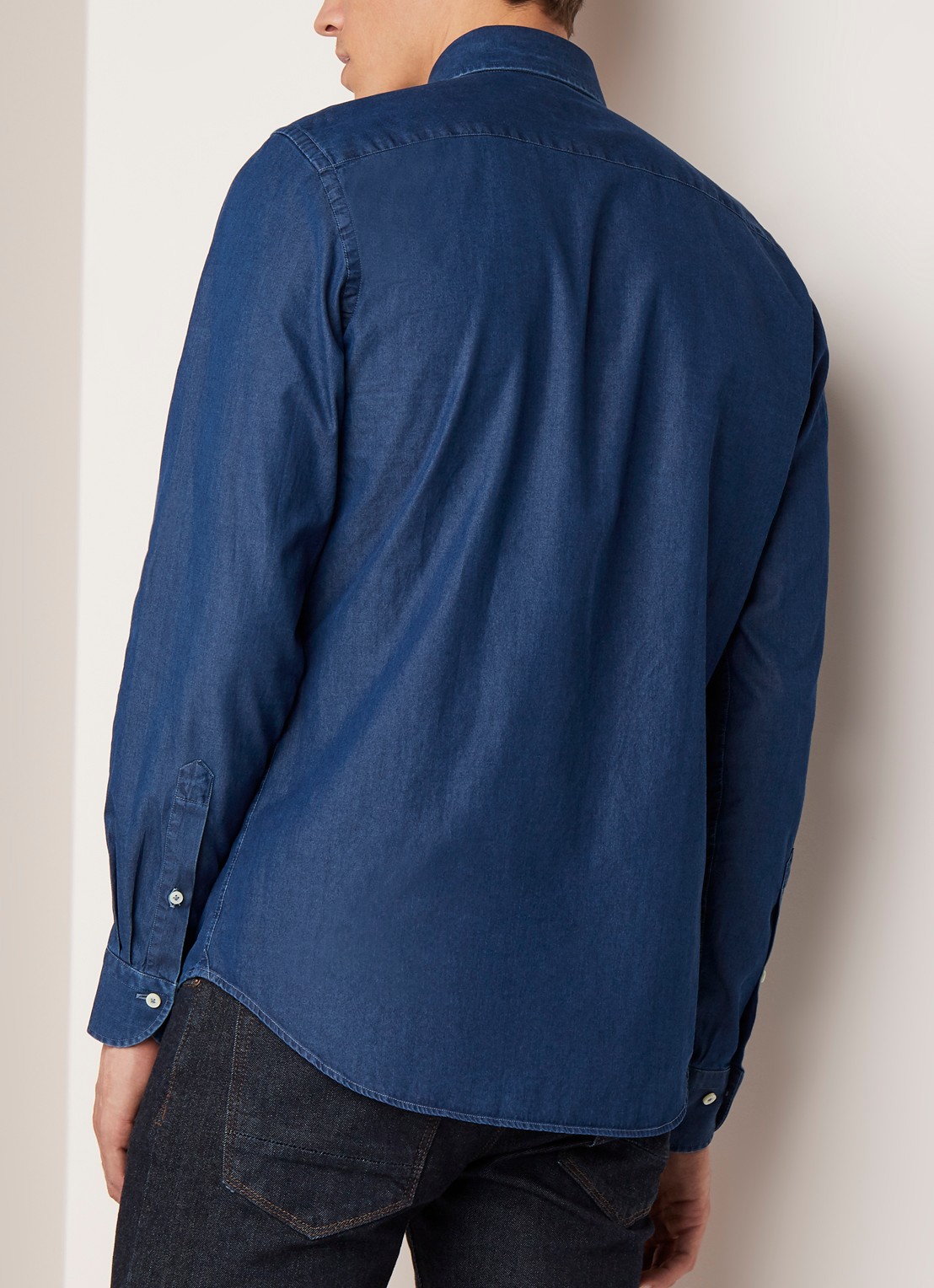 Profuomo Slim fit chambray overhemd met garment dye - achterkant 2 indigo