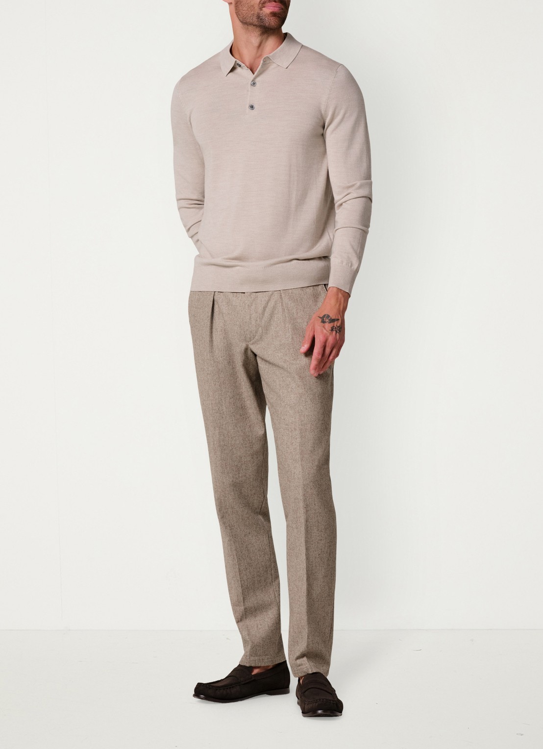 Profuomo Slim fit chino in wolblend - voorkant 2 beige